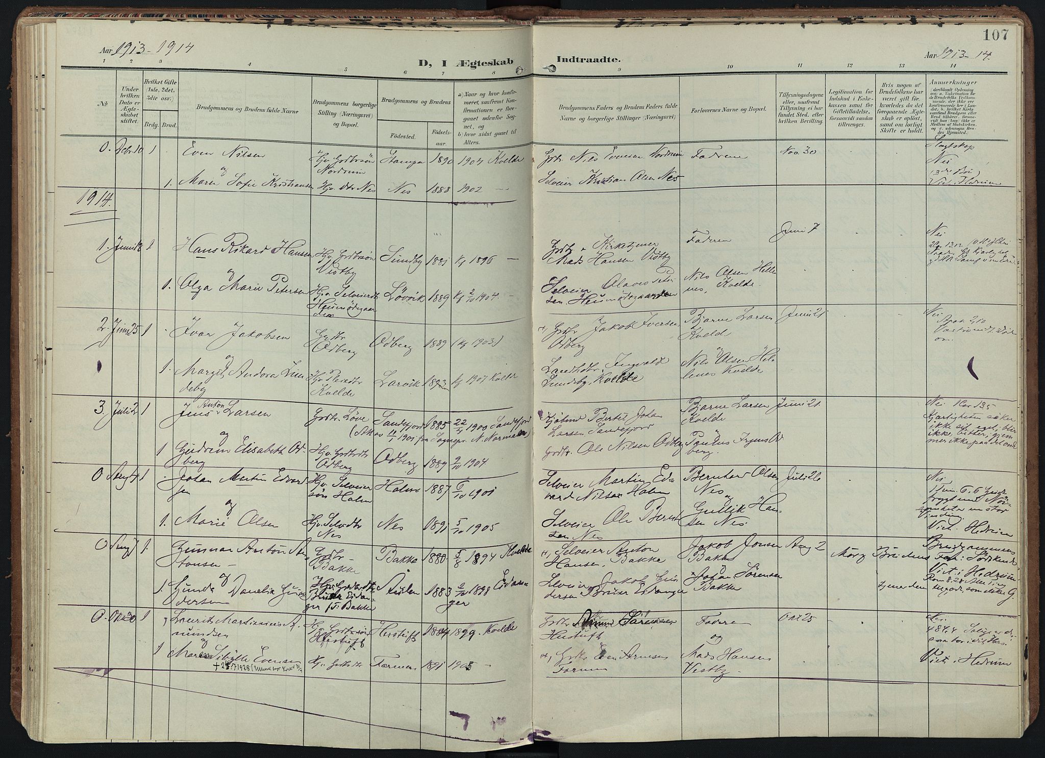 Hedrum kirkebøker, SAKO/A-344/F/Fb/L0002: Parish register (official) no. II 2, 1906-1924, p. 107