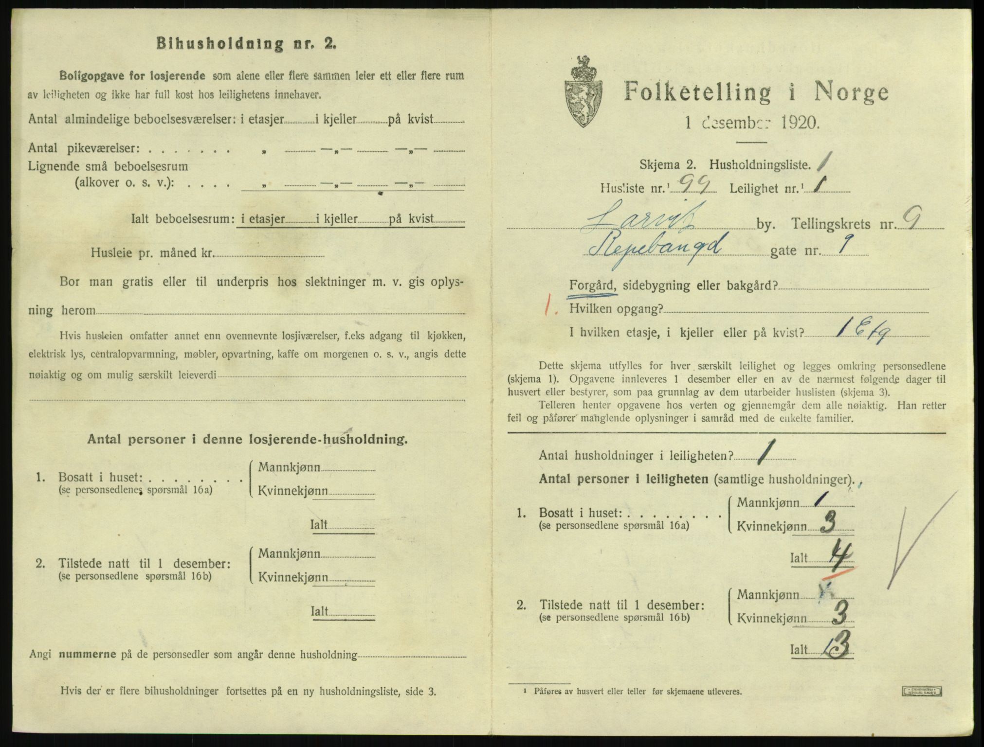 SAKO, 1920 census for Larvik, 1920, p. 7392