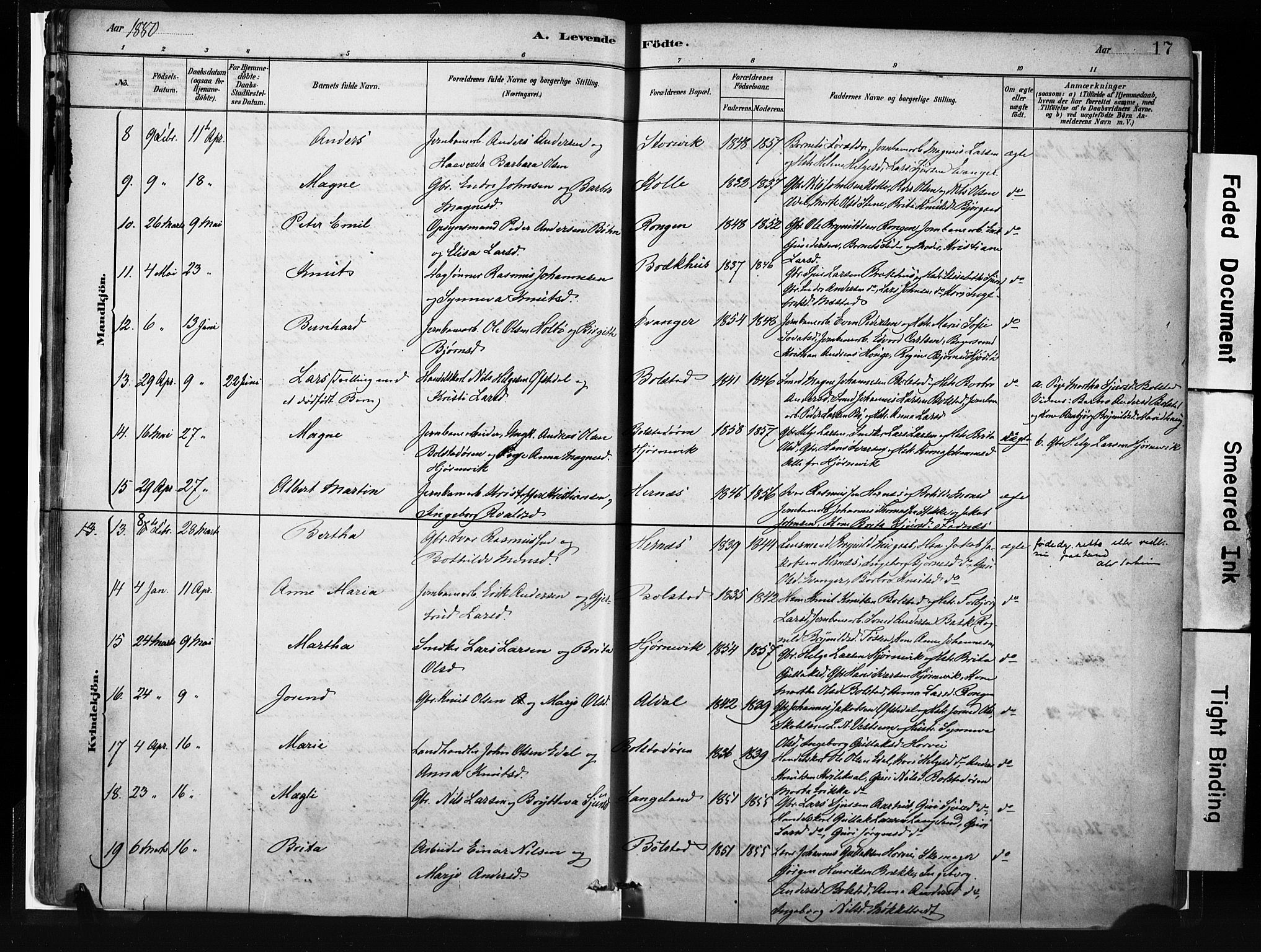 Evanger sokneprestembete, AV/SAB-A-99924: Parish register (official) no. A 1, 1877-1899, p. 17