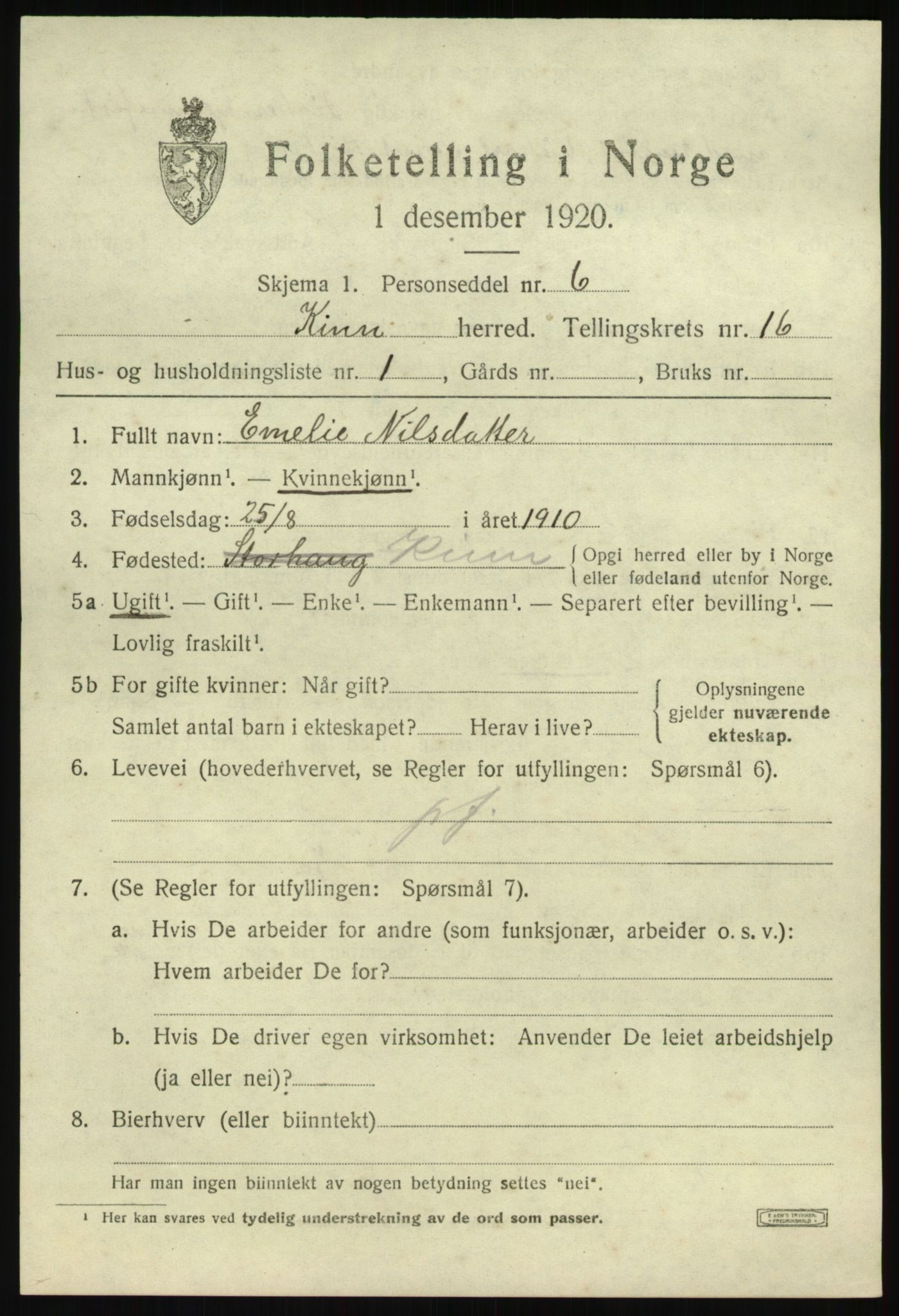 SAB, 1920 census for Kinn, 1920, p. 5585