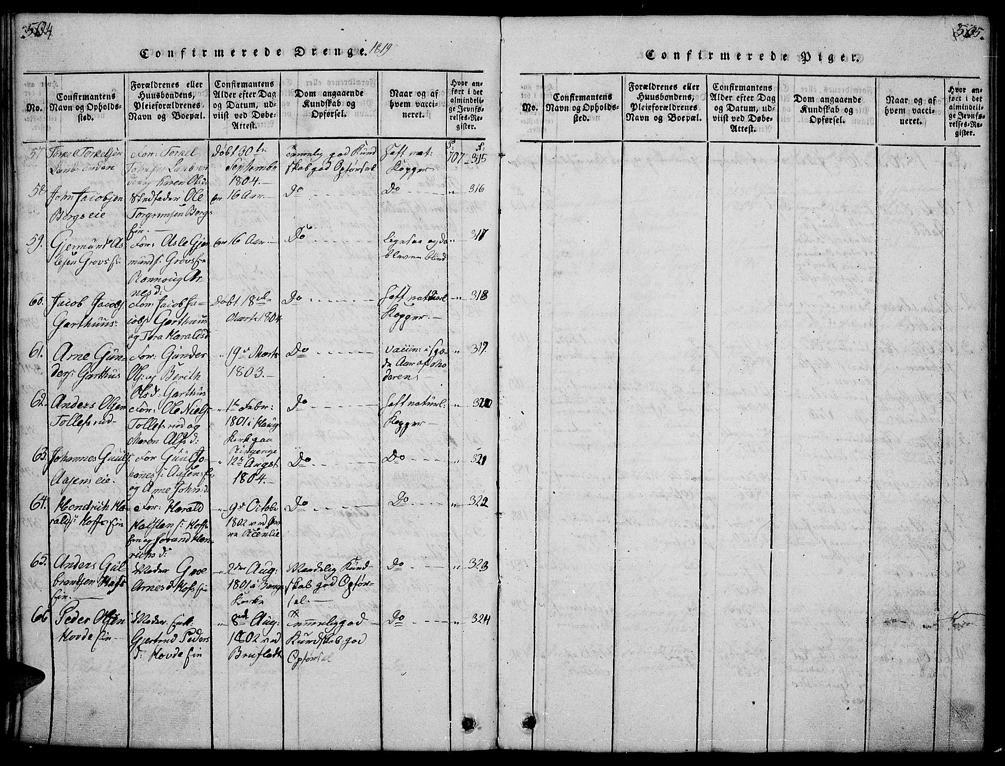 Sør-Aurdal prestekontor, SAH/PREST-128/H/Ha/Hab/L0001: Parish register (copy) no. 1, 1815-1826, p. 504-505