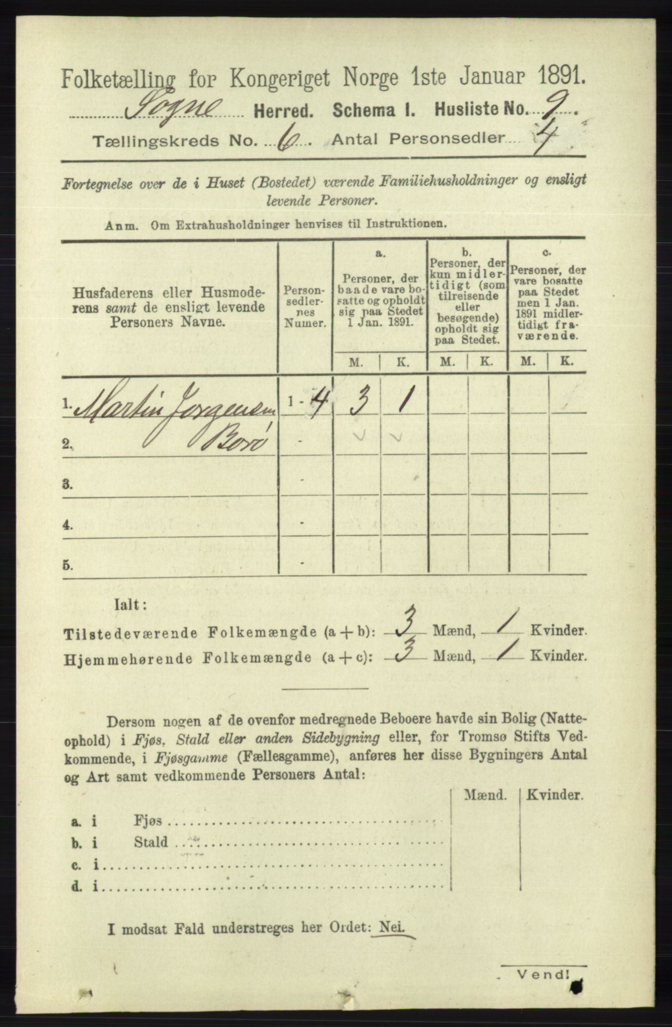 RA, 1891 census for 1018 Søgne, 1891, p. 1364