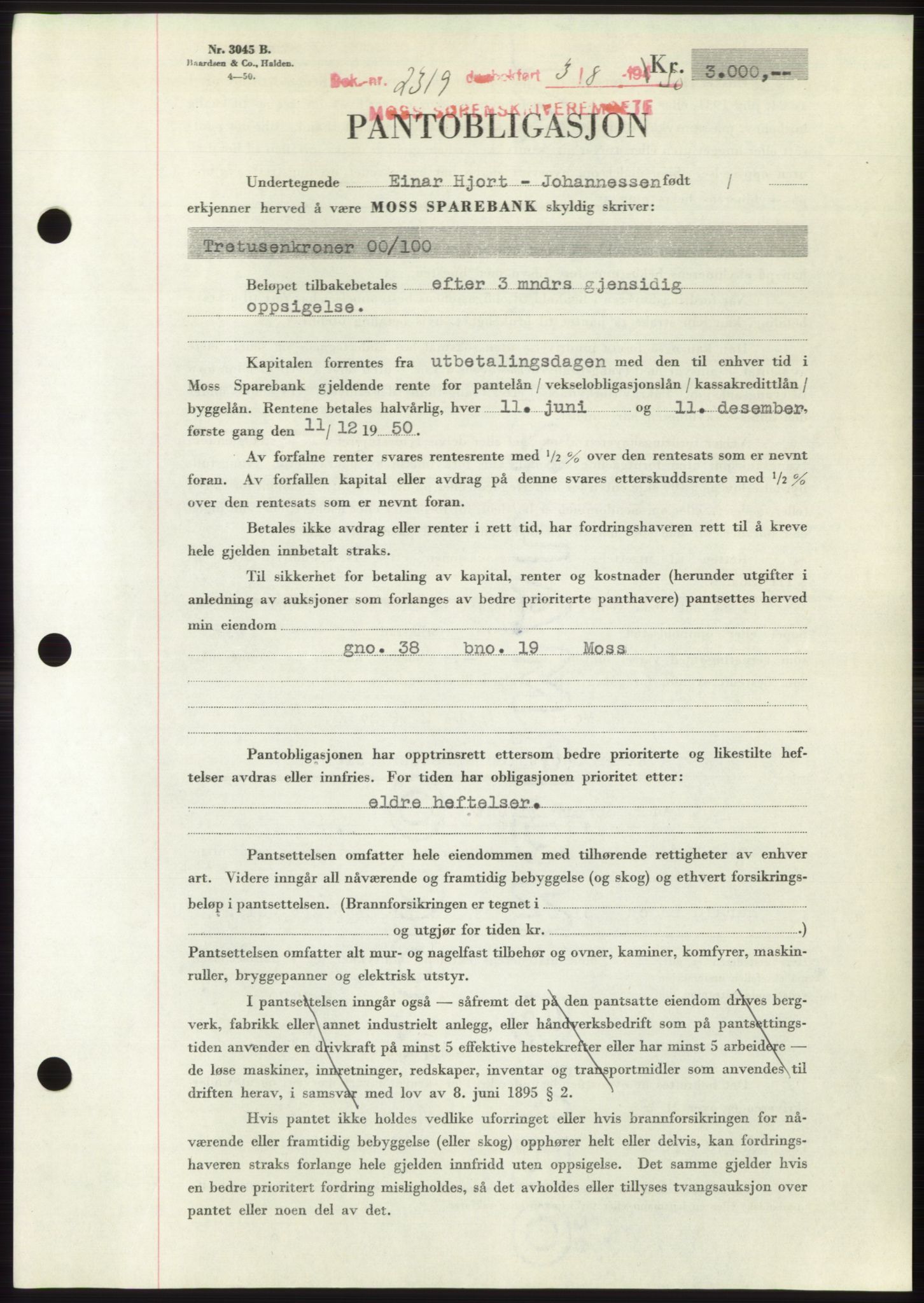 Moss sorenskriveri, AV/SAO-A-10168: Mortgage book no. B24, 1950-1950, Diary no: : 2319/1950