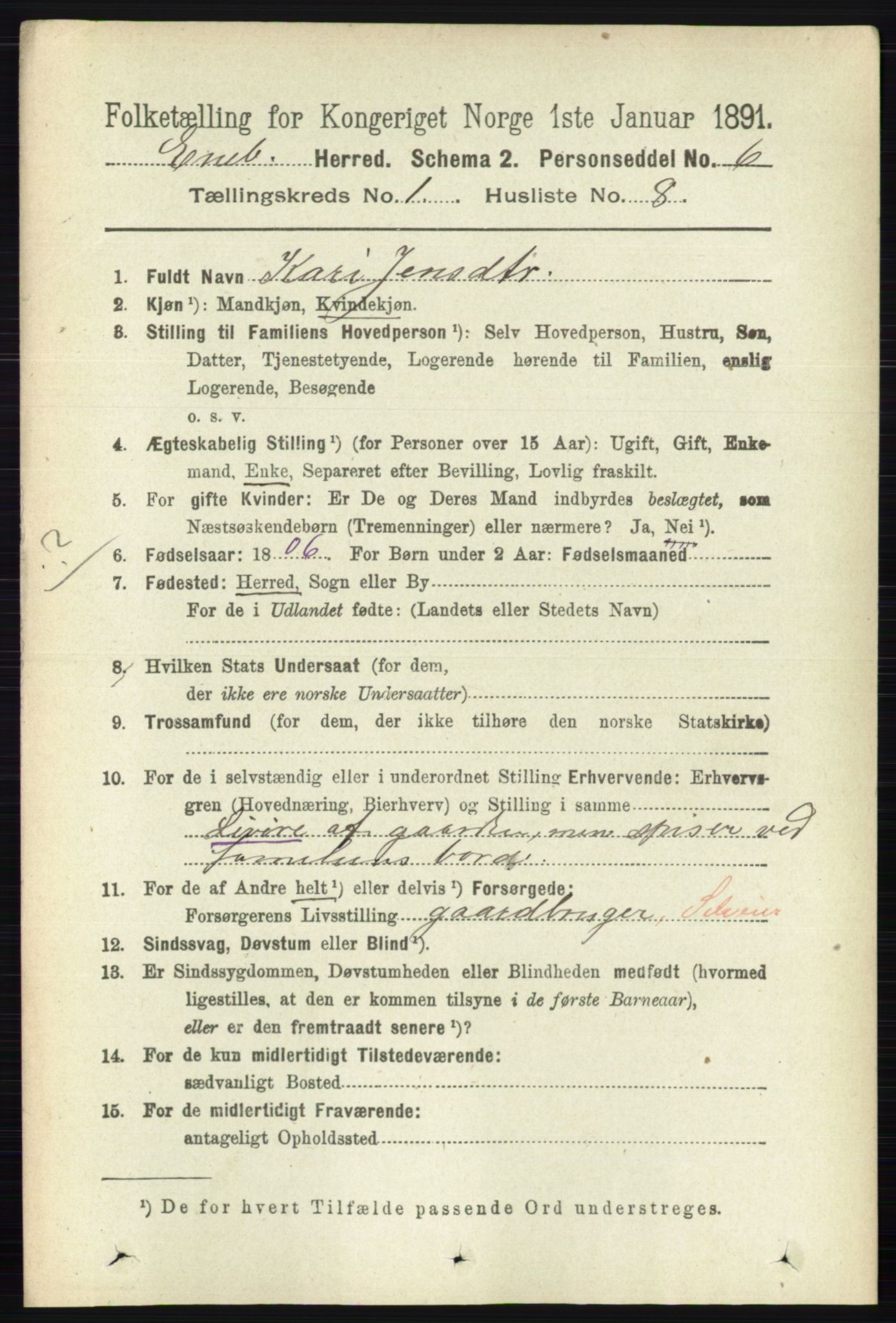 RA, 1891 census for 0229 Enebakk, 1891, p. 178