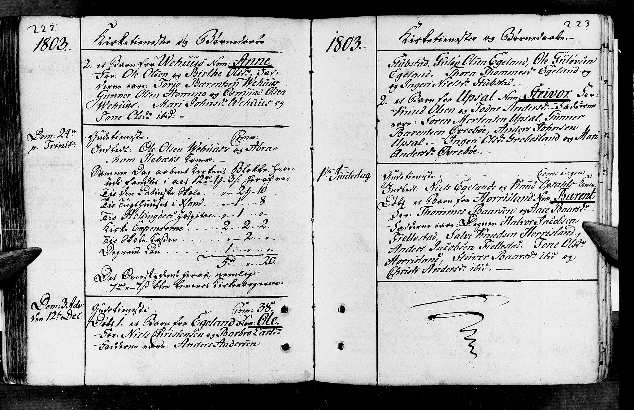 Vennesla sokneprestkontor, AV/SAK-1111-0045/Fa/Fac/L0002: Parish register (official) no. A 2, 1785-1834, p. 222-223