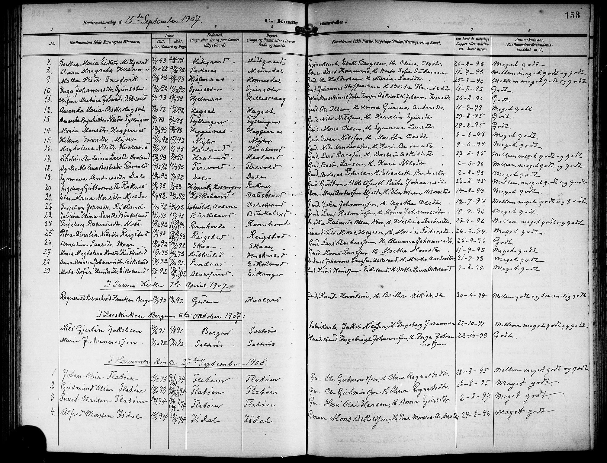 Hamre sokneprestembete, SAB/A-75501/H/Ha/Hab: Parish register (copy) no. B 4, 1898-1919, p. 153