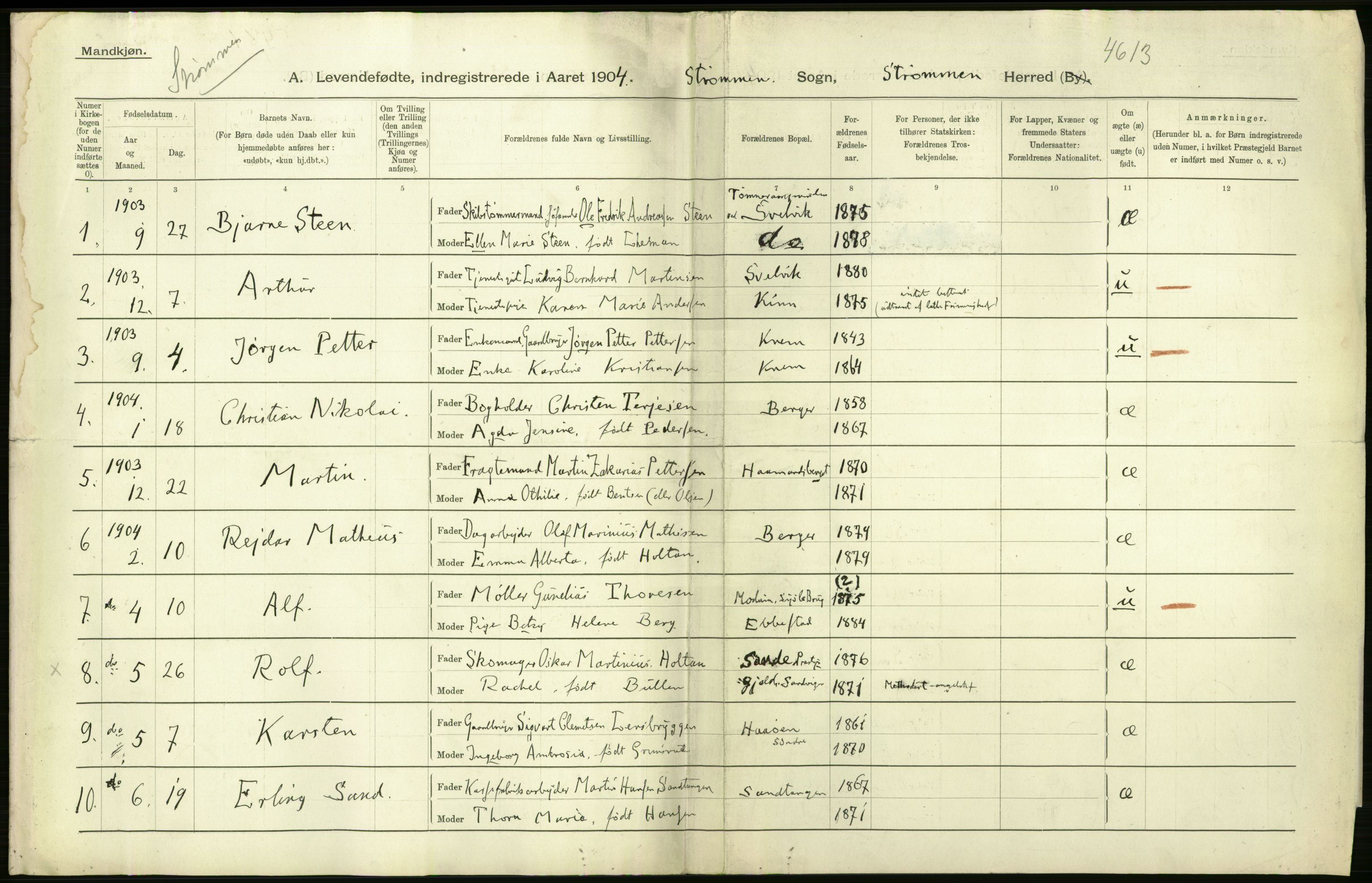 Statistisk sentralbyrå, Sosiodemografiske emner, Befolkning, AV/RA-S-2228/D/Df/Dfa/Dfab/L0008: Jarlsberg og Larvig amt: Fødte, gifte, døde, 1904, p. 260