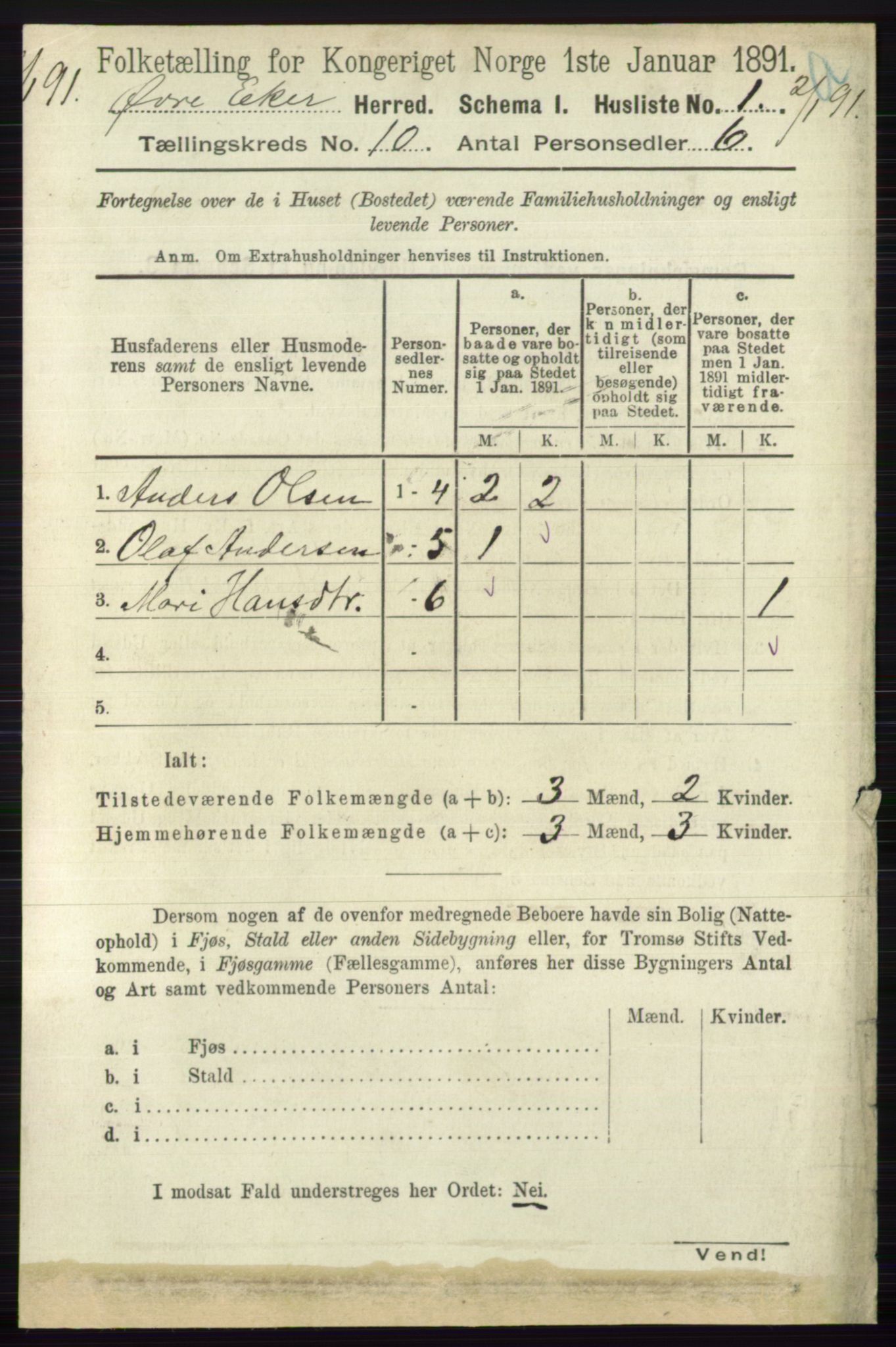 RA, 1891 census for 0624 Øvre Eiker, 1891, p. 3975