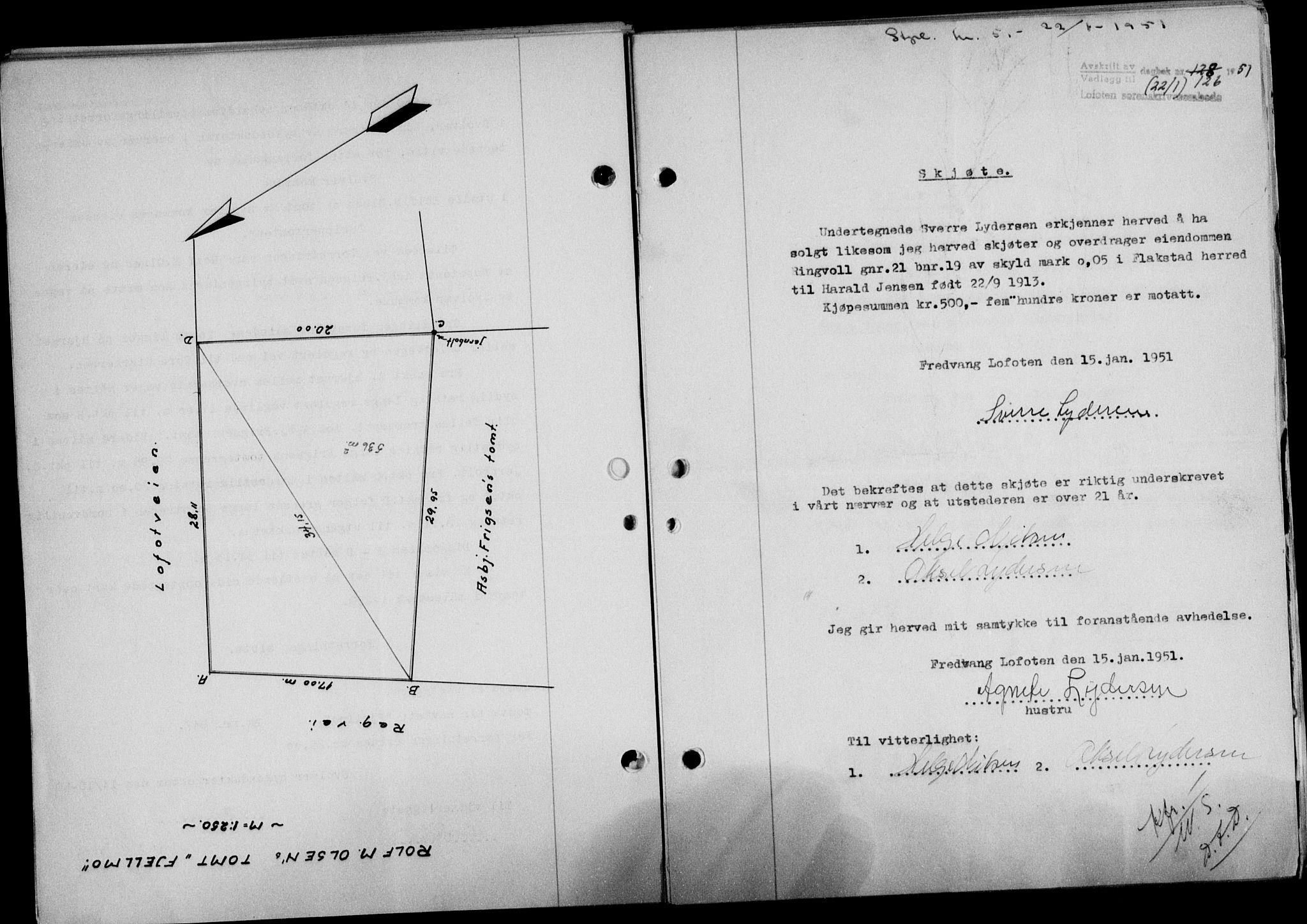 Lofoten sorenskriveri, SAT/A-0017/1/2/2C/L0025a: Mortgage book no. 25a, 1950-1951, Diary no: : 126/1951