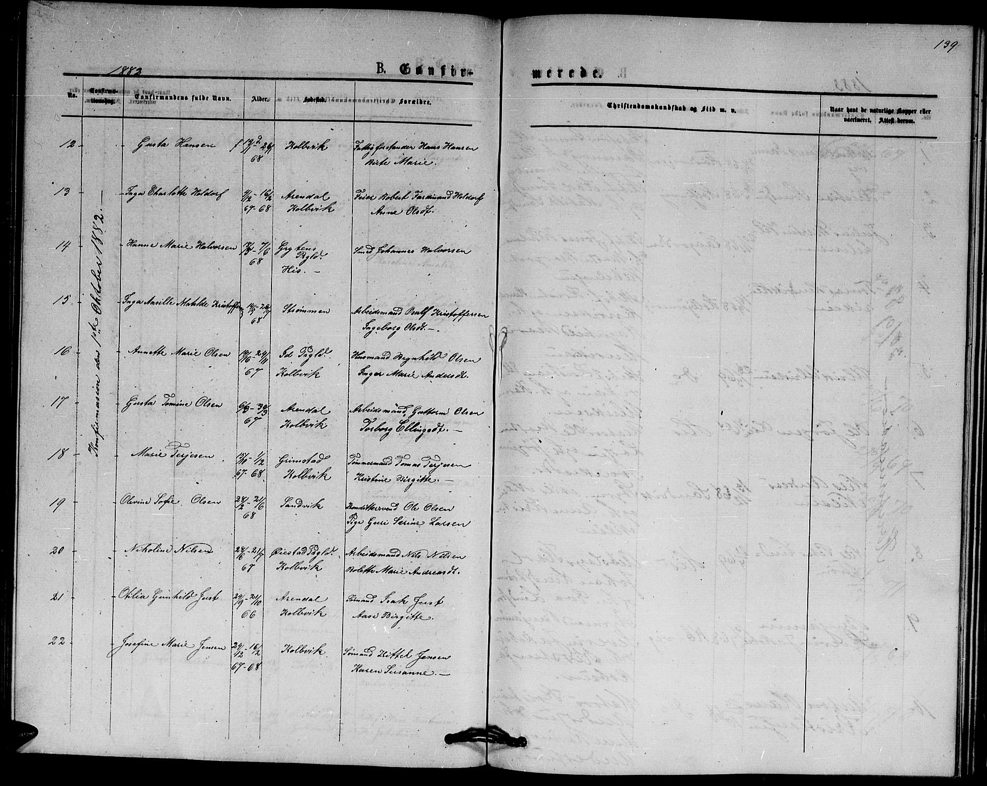 Hisøy sokneprestkontor, SAK/1111-0020/F/Fb/L0002: Parish register (copy) no. B 2, 1873-1885, p. 139