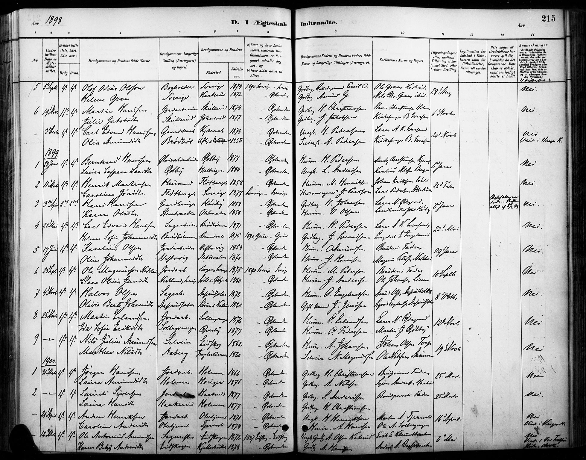 Vinger prestekontor, AV/SAH-PREST-024/H/Ha/Haa/L0015: Parish register (official) no. 15, 1881-1900, p. 215