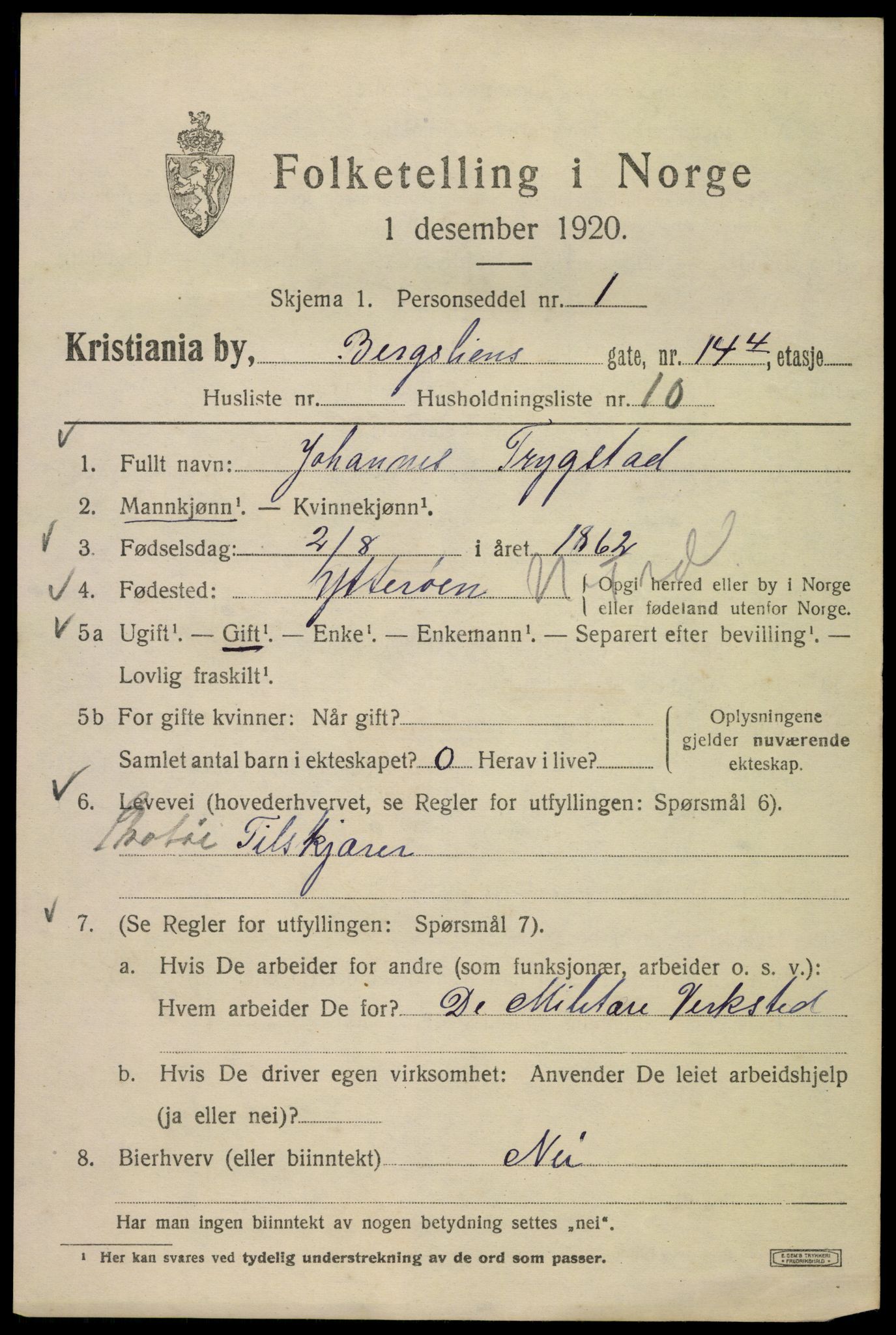 SAO, 1920 census for Kristiania, 1920, p. 154601