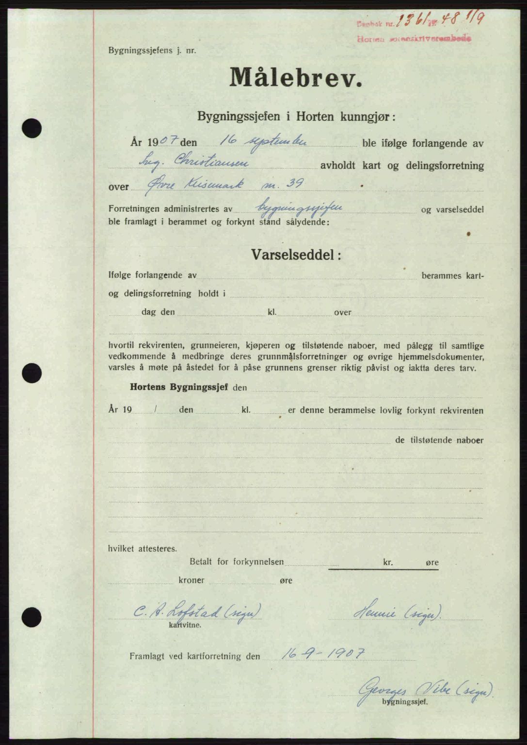 Horten sorenskriveri, AV/SAKO-A-133/G/Ga/Gaa/L0011: Mortgage book no. A-11, 1948-1948, Diary no: : 1361/1948