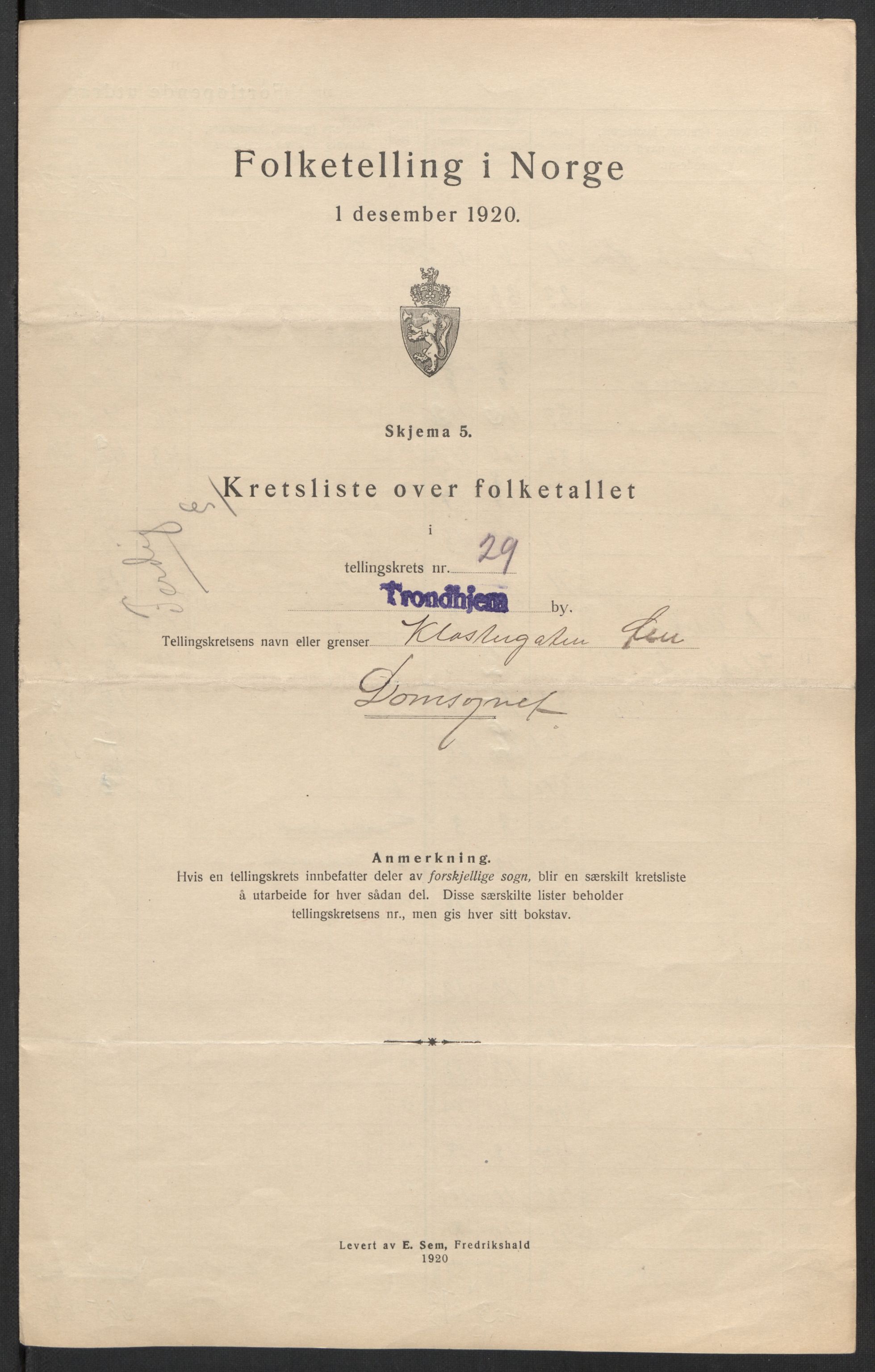 SAT, 1920 census for Trondheim, 1920, p. 101