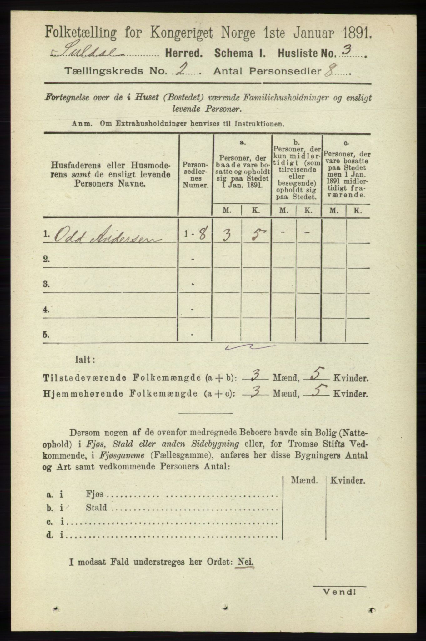 RA, 1891 census for 1134 Suldal, 1891, p. 197