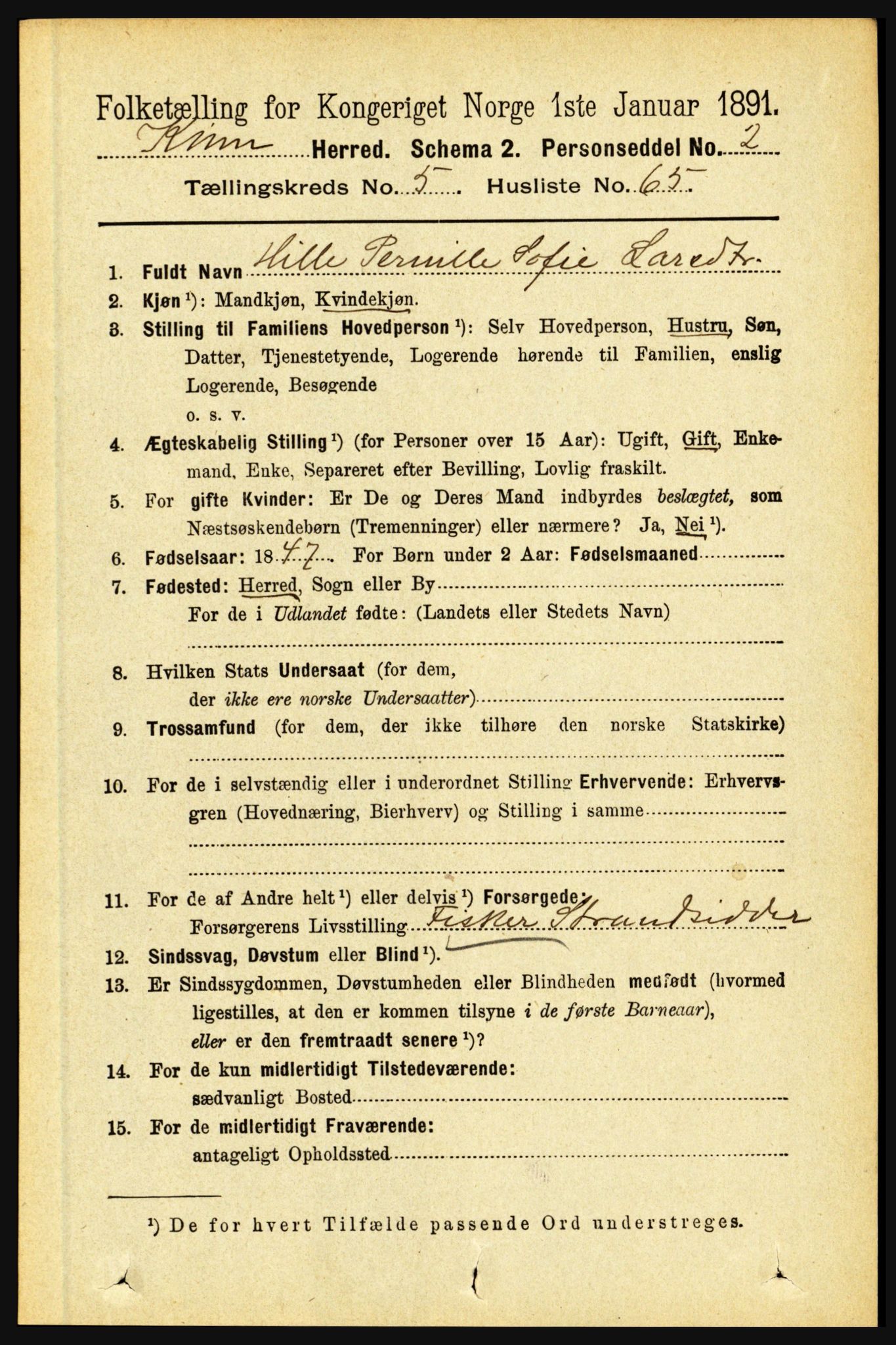 RA, 1891 census for 1437 Kinn, 1891, p. 2166
