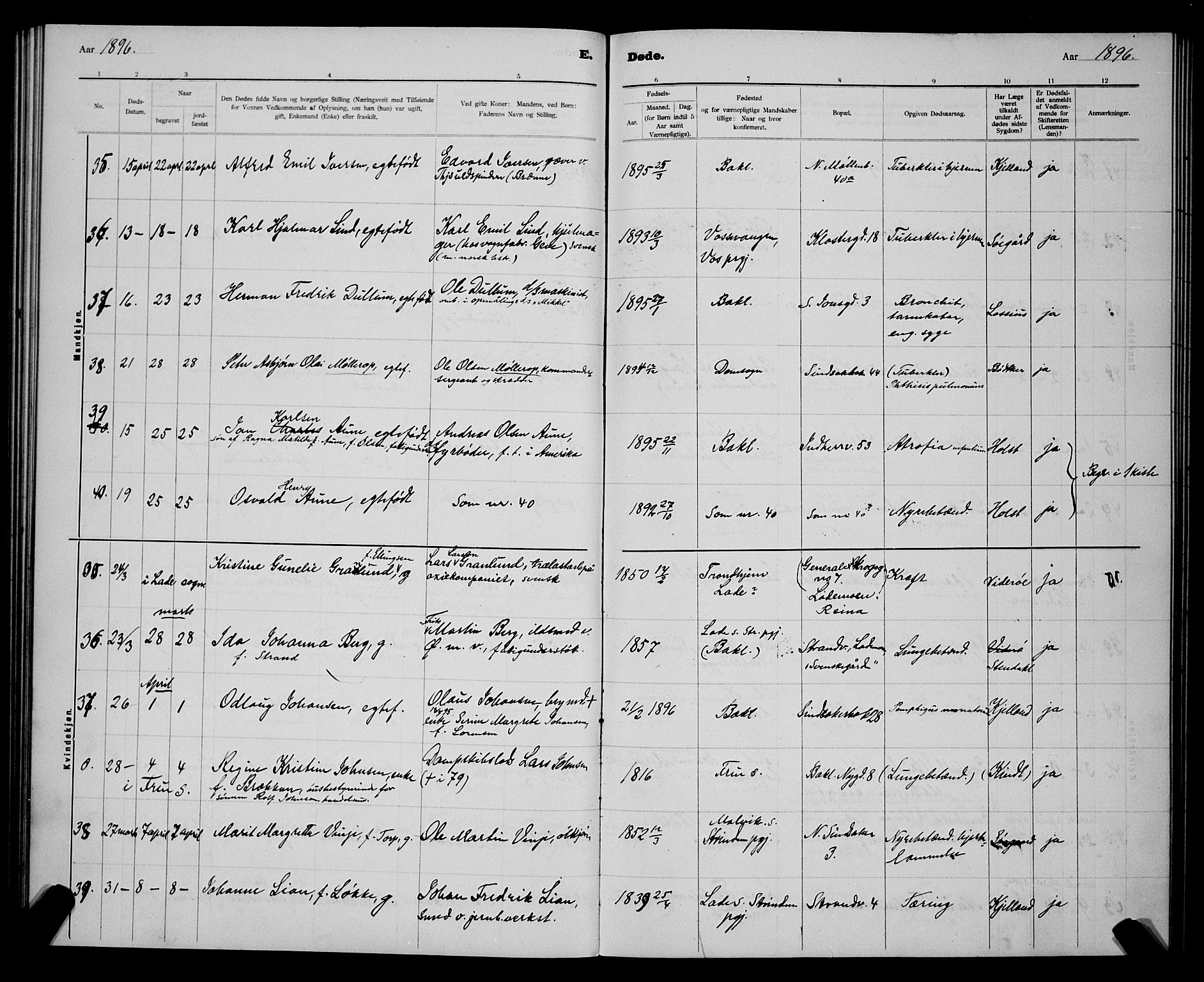 Ministerialprotokoller, klokkerbøker og fødselsregistre - Sør-Trøndelag, AV/SAT-A-1456/604/L0224: Parish register (copy) no. 604C07, 1894-1898