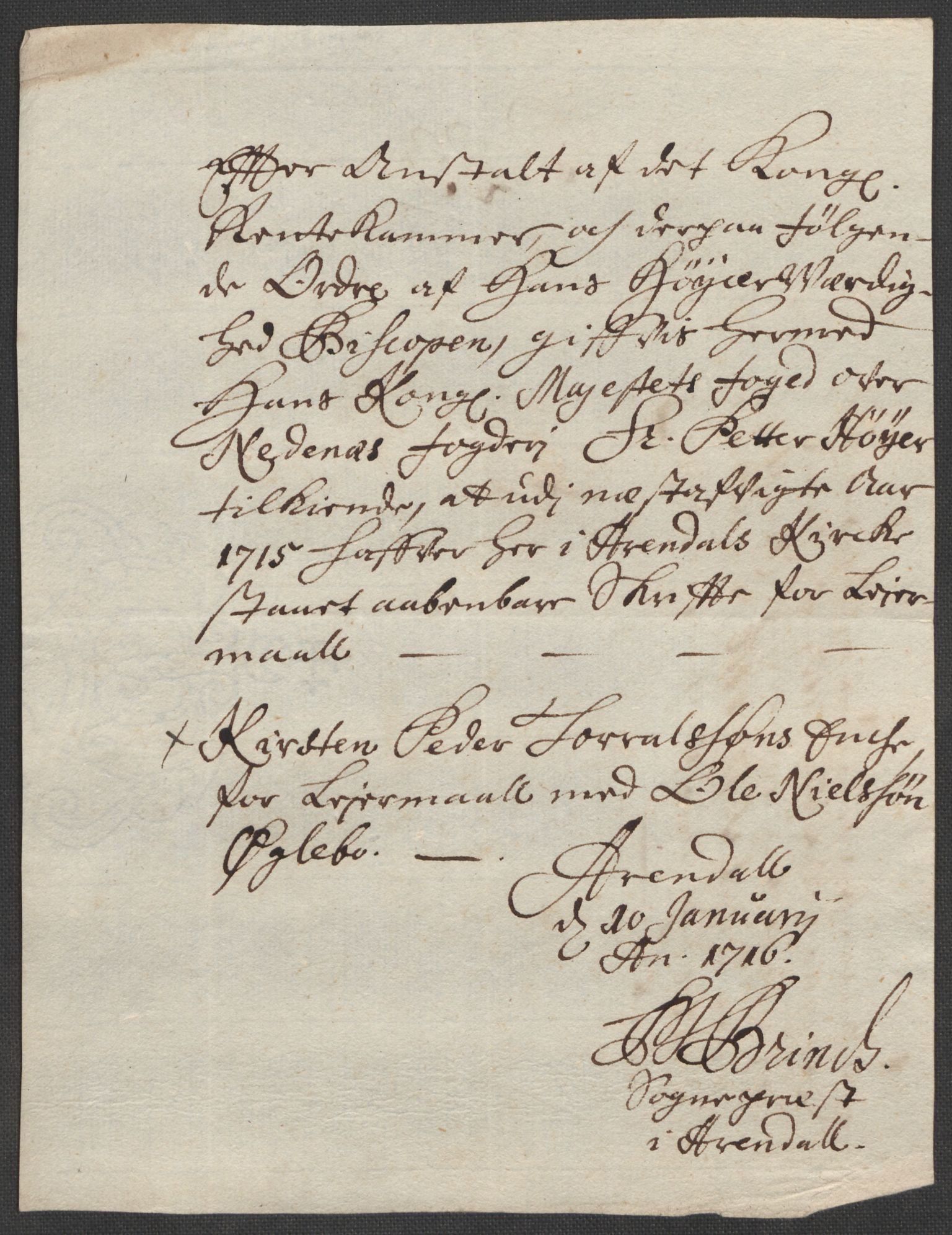 Rentekammeret inntil 1814, Reviderte regnskaper, Fogderegnskap, AV/RA-EA-4092/R39/L2323: Fogderegnskap Nedenes, 1715, p. 154