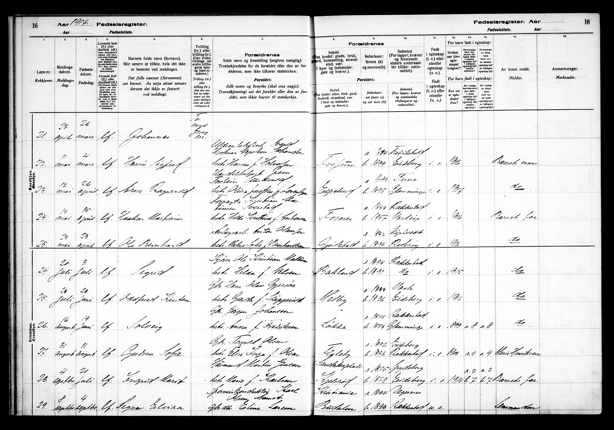 Rakkestad prestekontor Kirkebøker, AV/SAO-A-2008/J/Ja/L0001: Birth register no. I 1, 1916-1936, p. 16