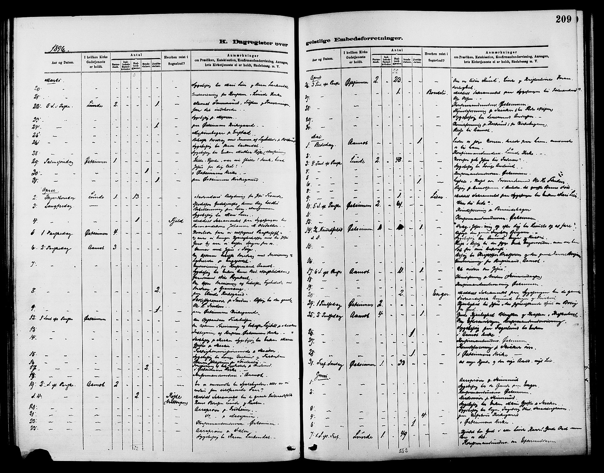 Nordre Land prestekontor, SAH/PREST-124/H/Ha/Haa/L0003: Parish register (official) no. 3, 1882-1896, p. 209