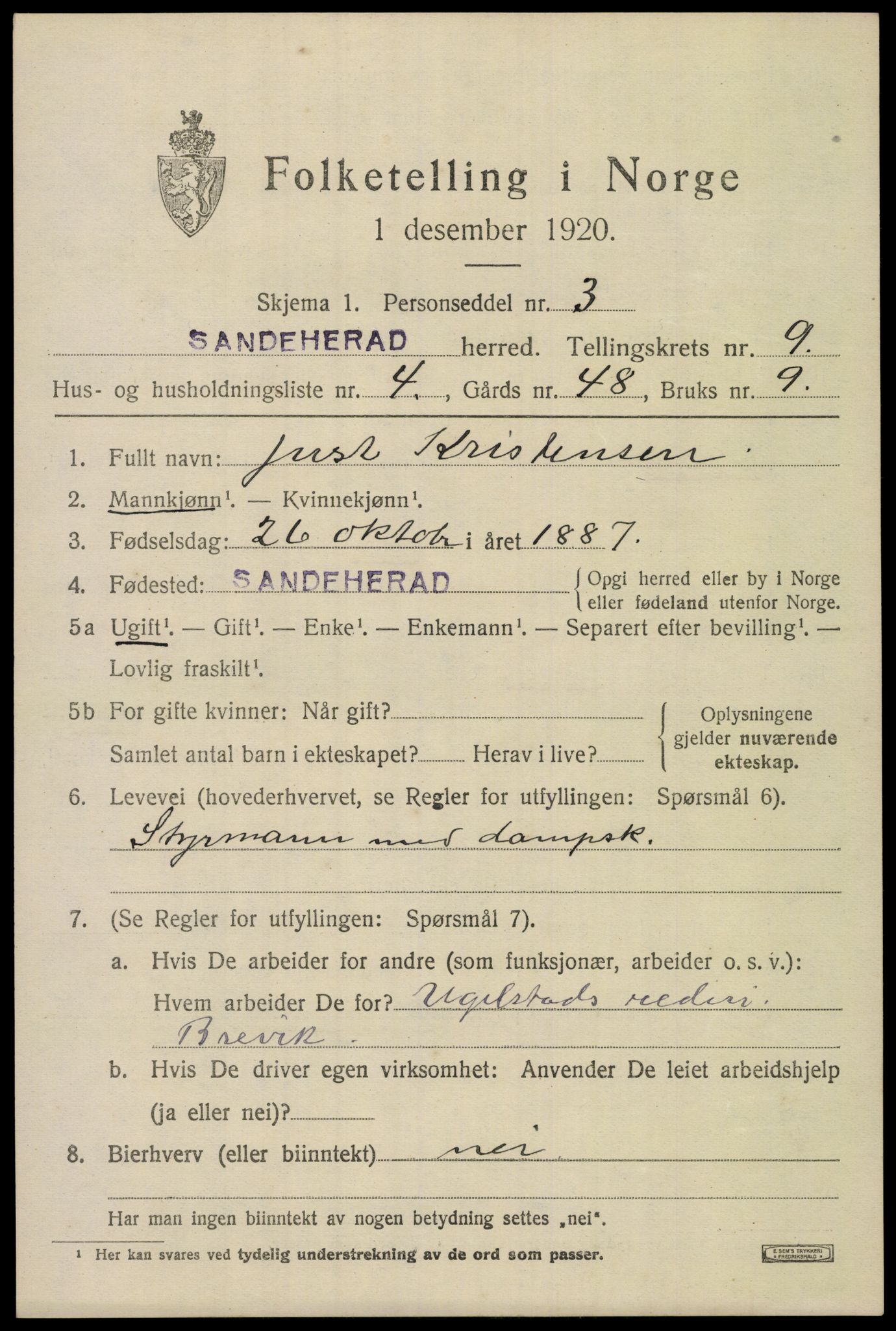 SAKO, 1920 census for Sandeherred, 1920, p. 14298