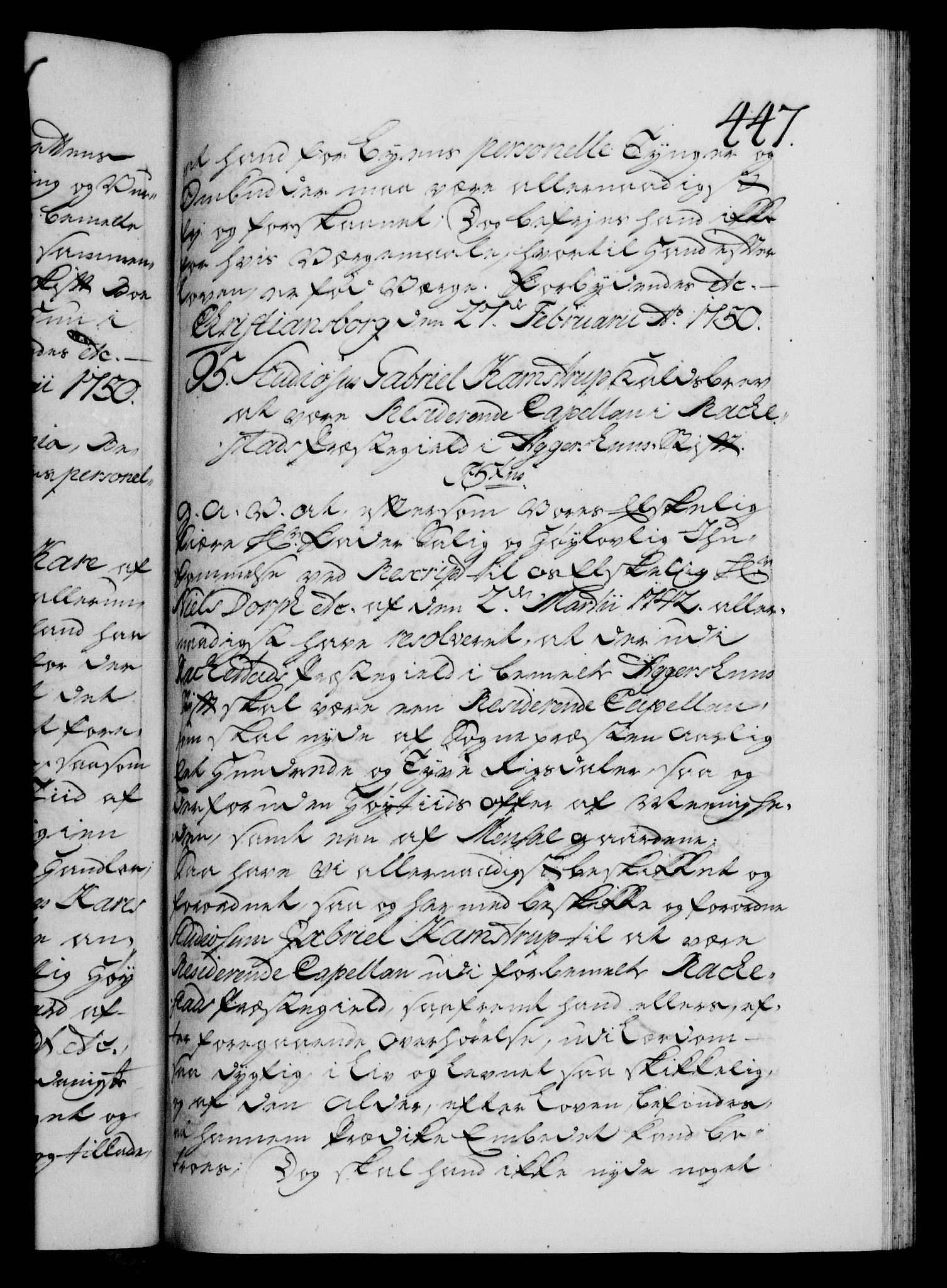Danske Kanselli 1572-1799, RA/EA-3023/F/Fc/Fca/Fcaa/L0036: Norske registre, 1749-1750, p. 447a