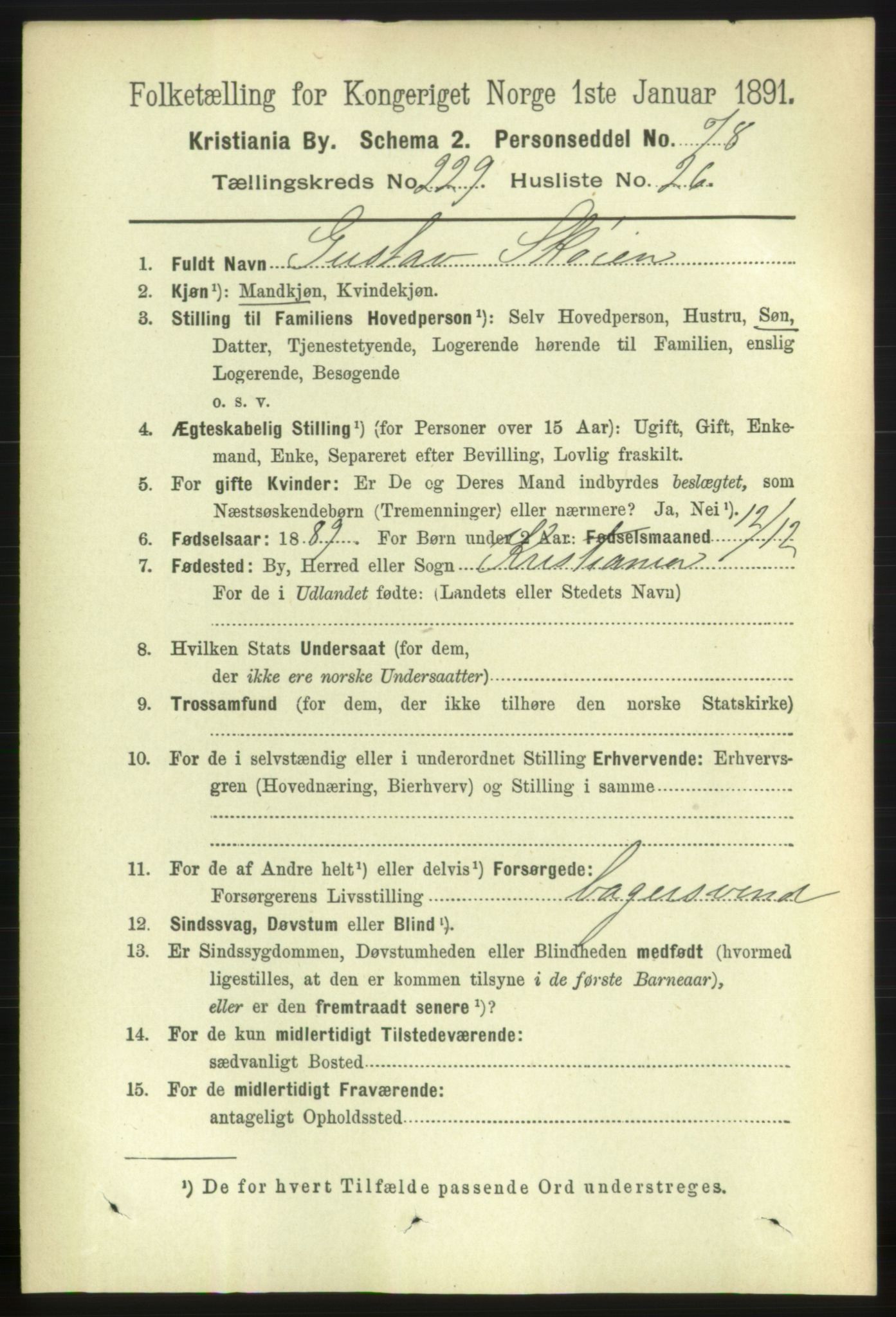 RA, 1891 census for 0301 Kristiania, 1891, p. 141226