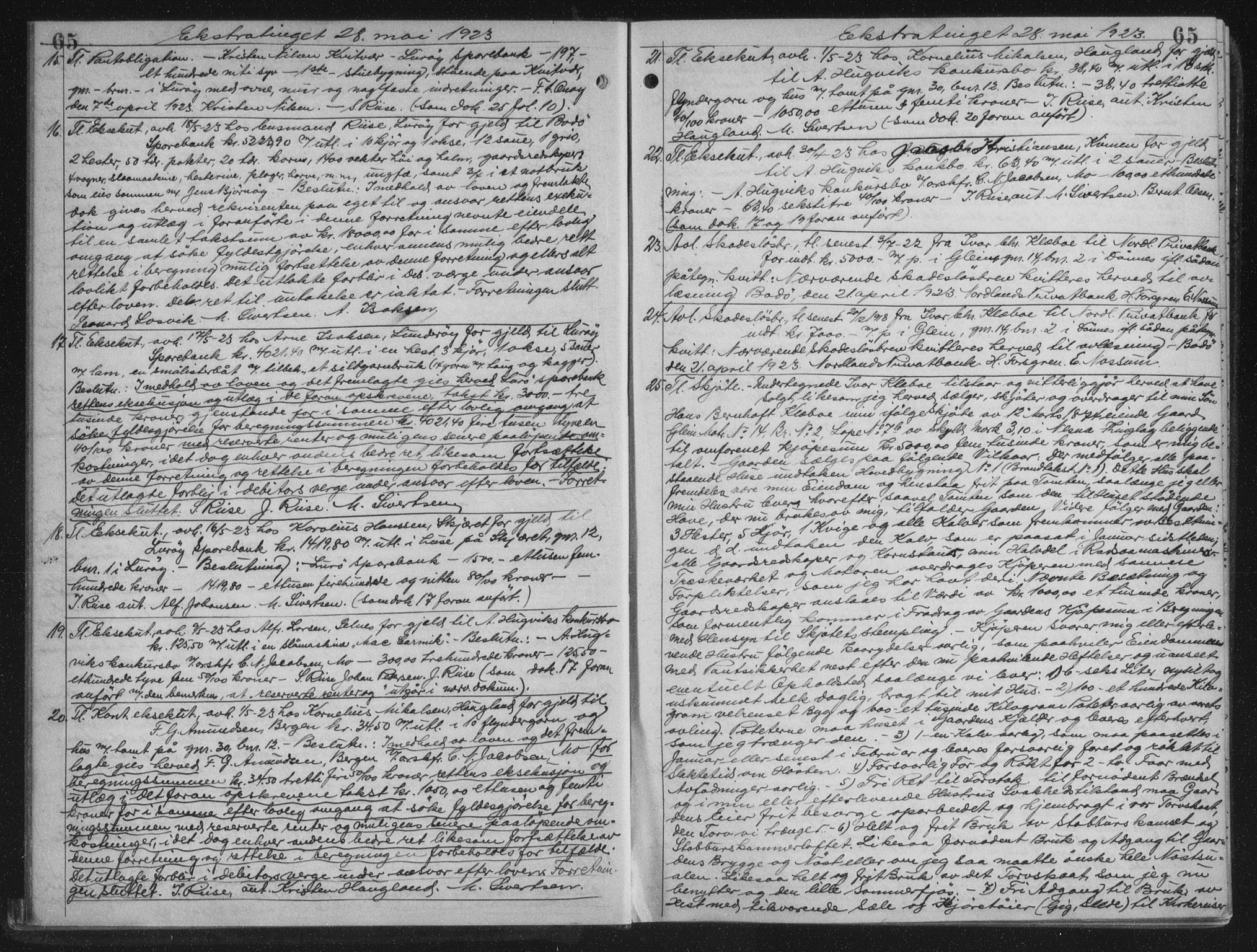 Rana sorenskriveri , AV/SAT-A-1108/1/2/2C/L0018: Mortgage book no. 18, 1923-1928, p. 65, Deed date: 28.05.1923