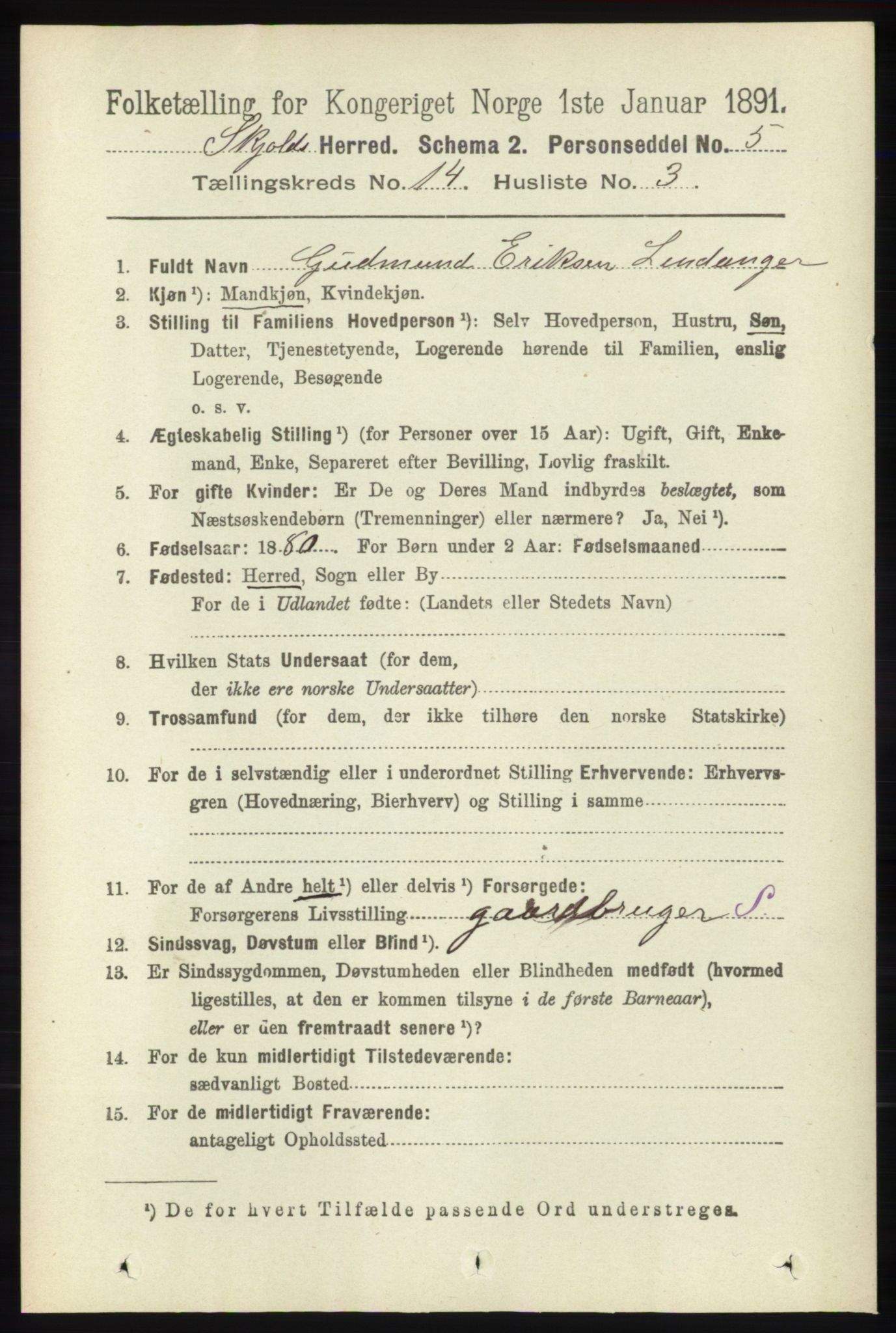 RA, 1891 census for 1154 Skjold, 1891, p. 2584