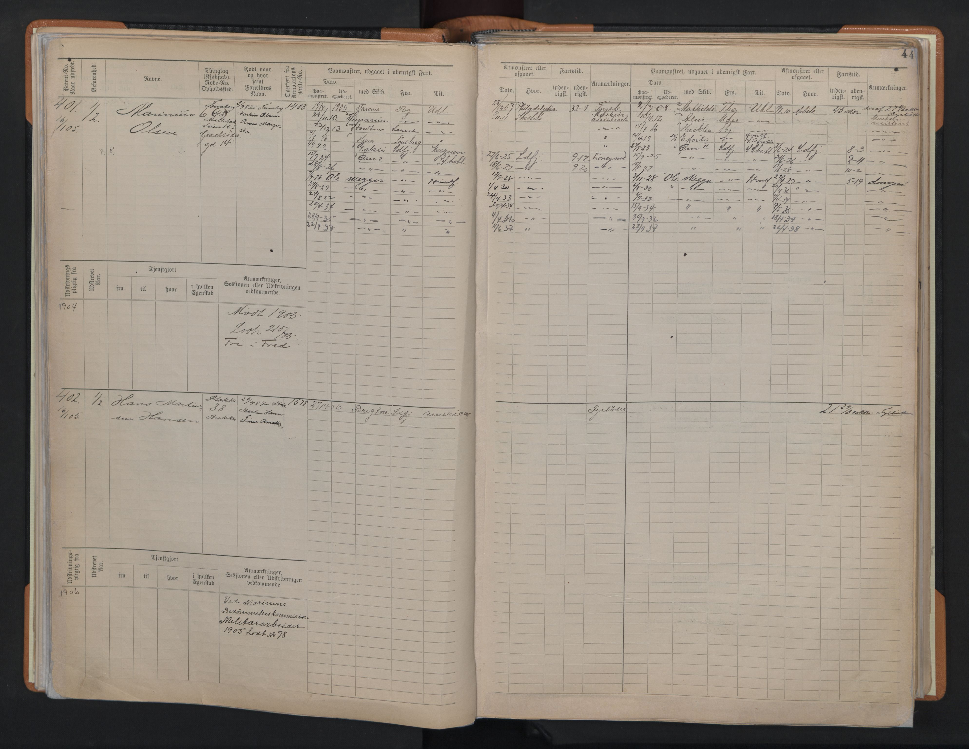 Tønsberg innrulleringskontor, AV/SAKO-A-786/F/Fe/L0004: Maskinist- og fyrbøterrulle Patent nr. 315-1079, 1902-1922, p. 44