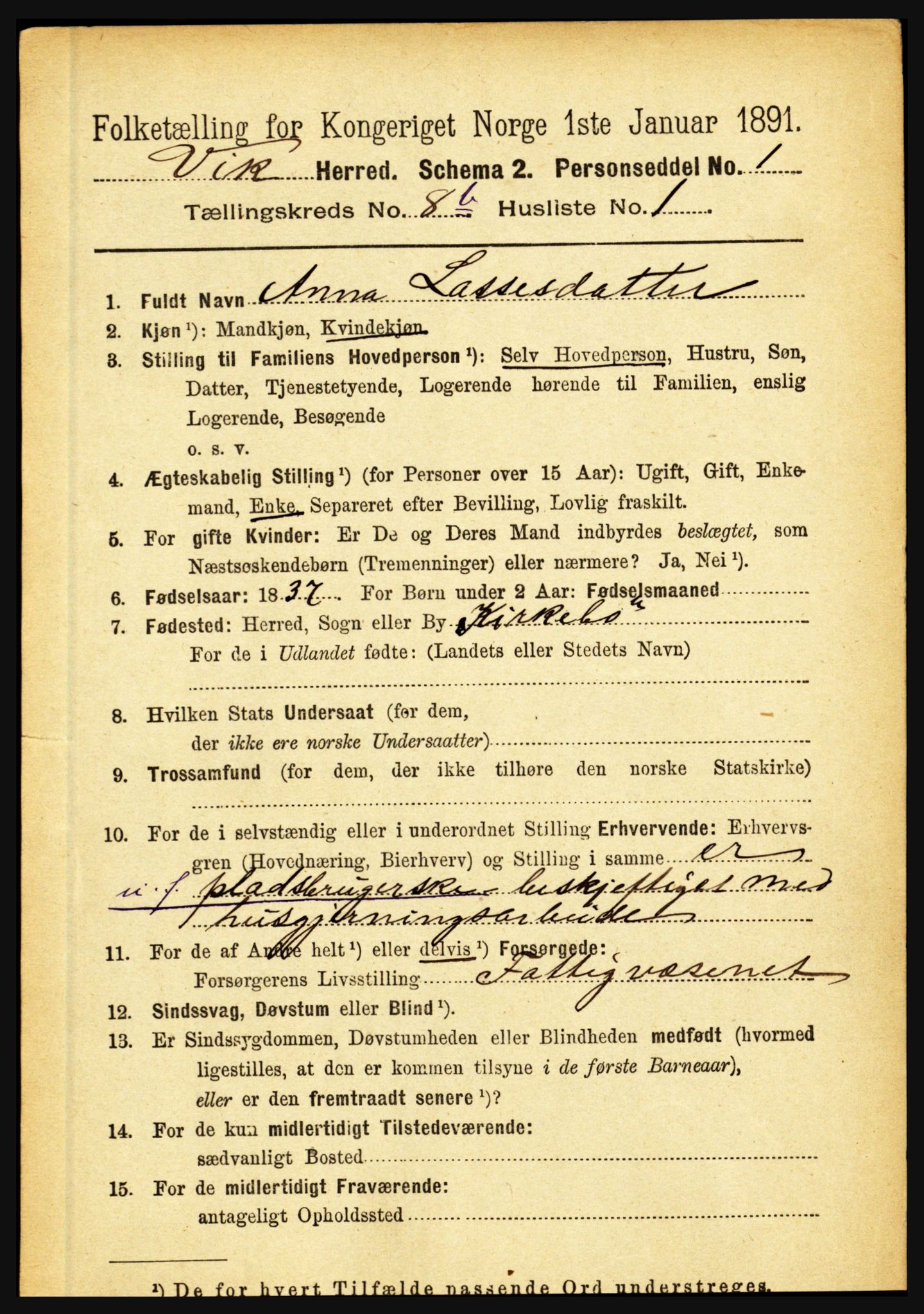 RA, 1891 census for 1417 Vik, 1891, p. 3697