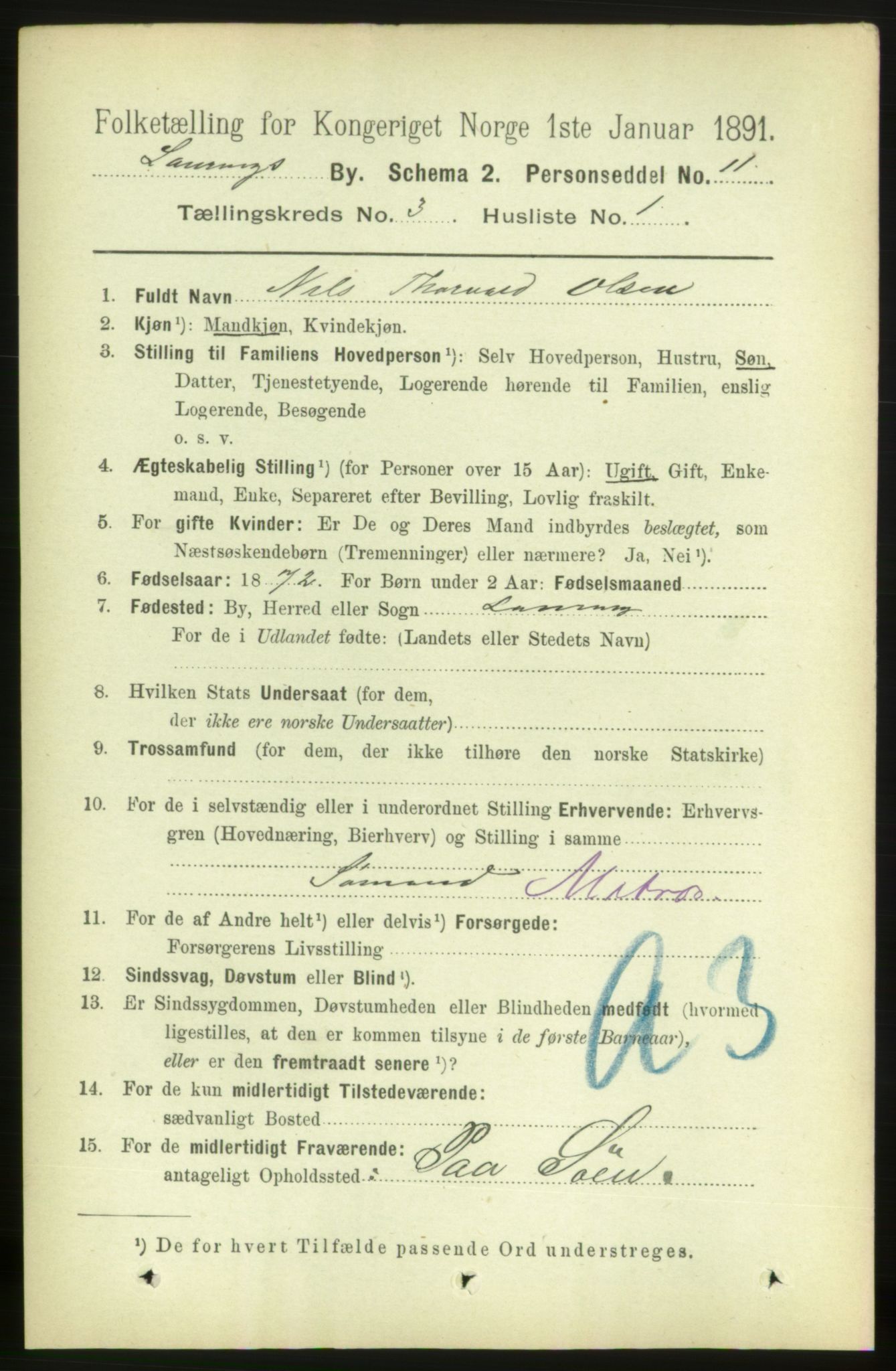 RA, 1891 census for 0707 Larvik, 1891, p. 4132