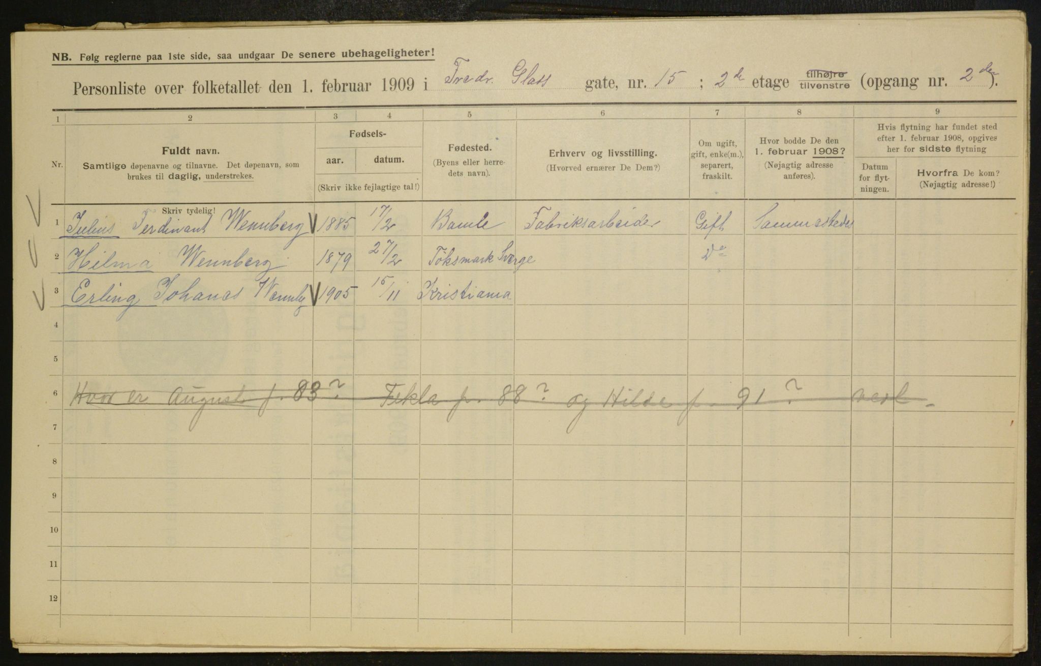 OBA, Municipal Census 1909 for Kristiania, 1909, p. 24064