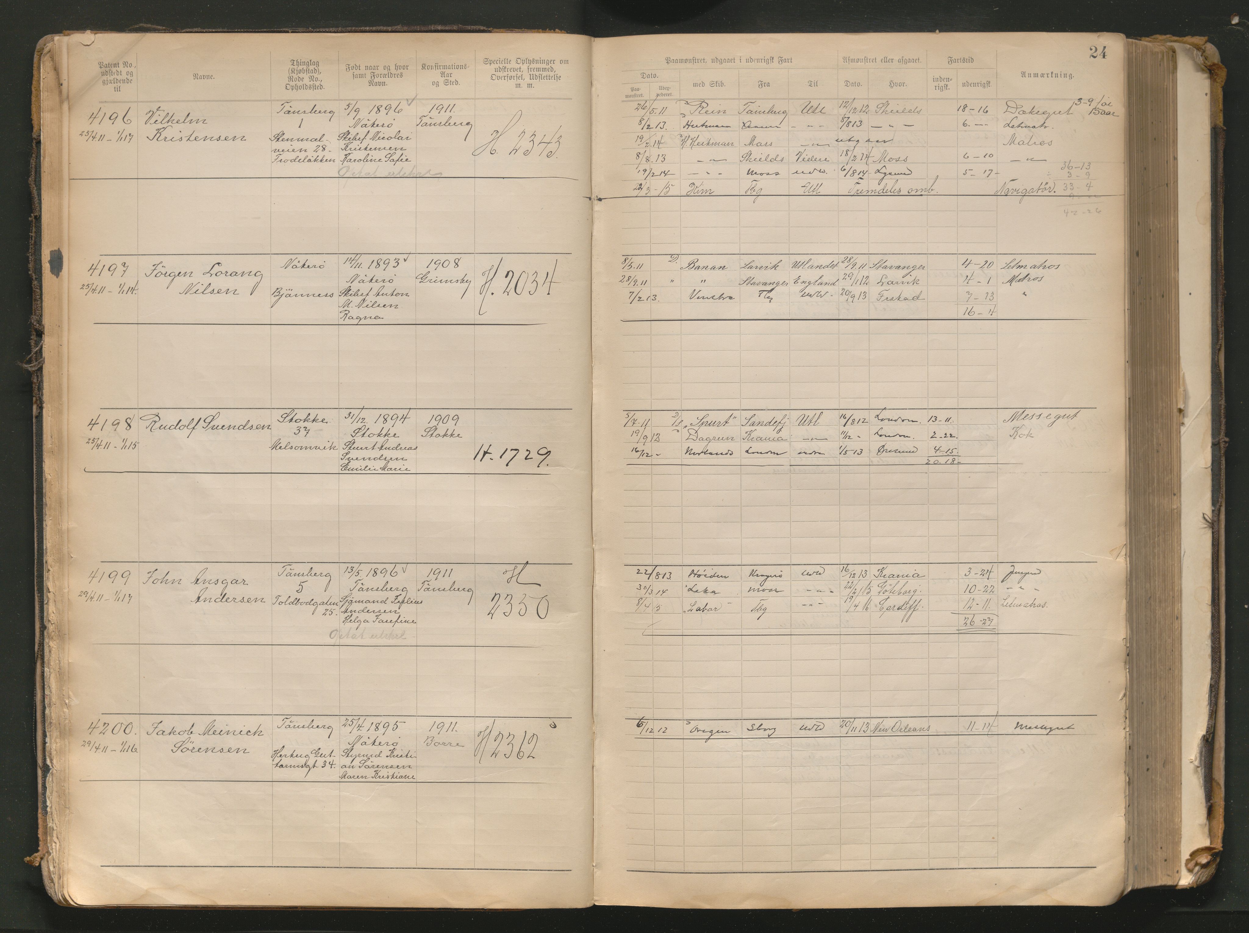 Tønsberg innrulleringskontor, AV/SAKO-A-786/F/Fb/L0010: Annotasjonsrulle Patent nr. 4081-4988, 1911-1948, p. 24