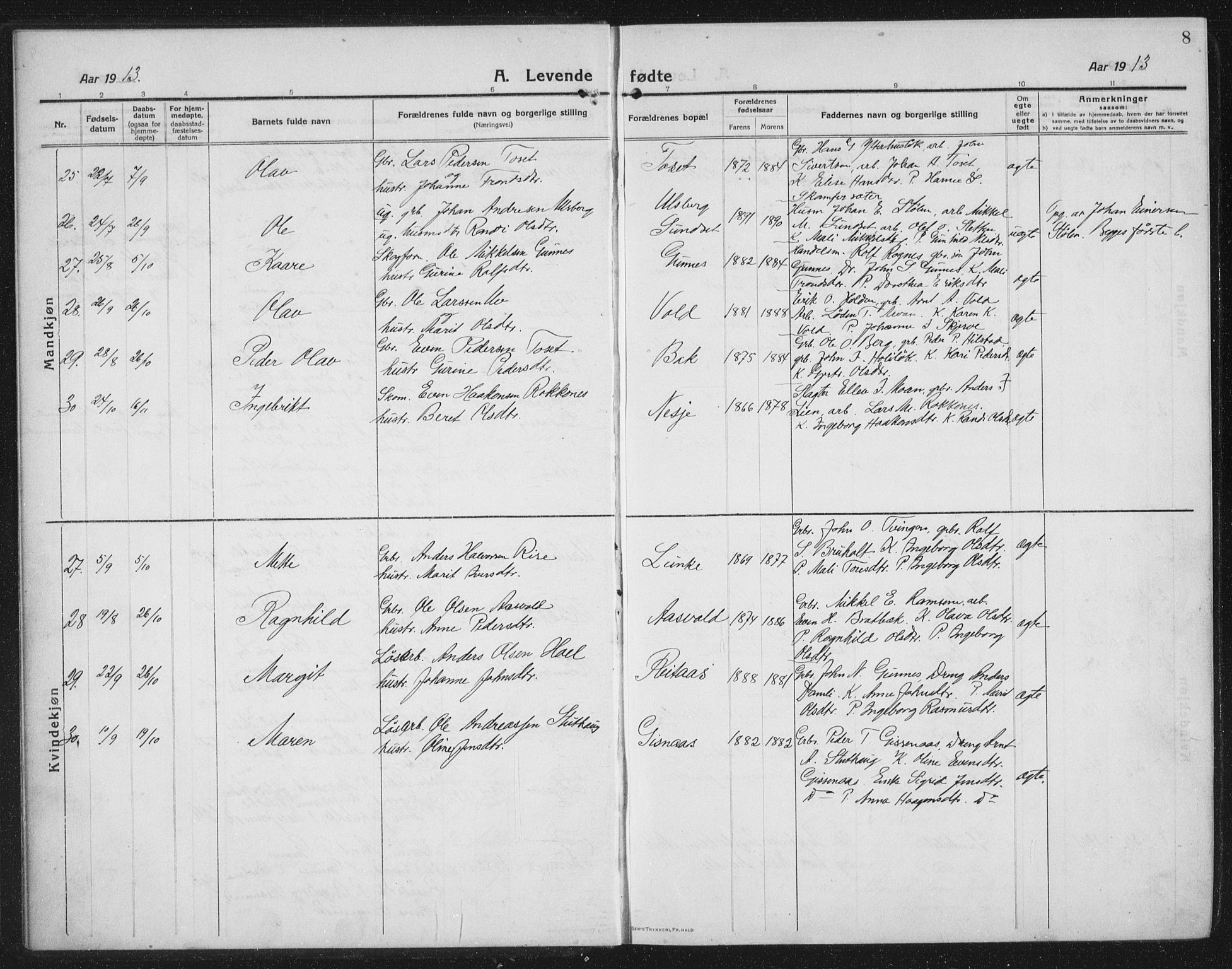 Ministerialprotokoller, klokkerbøker og fødselsregistre - Sør-Trøndelag, SAT/A-1456/674/L0877: Parish register (copy) no. 674C04, 1913-1940, p. 8