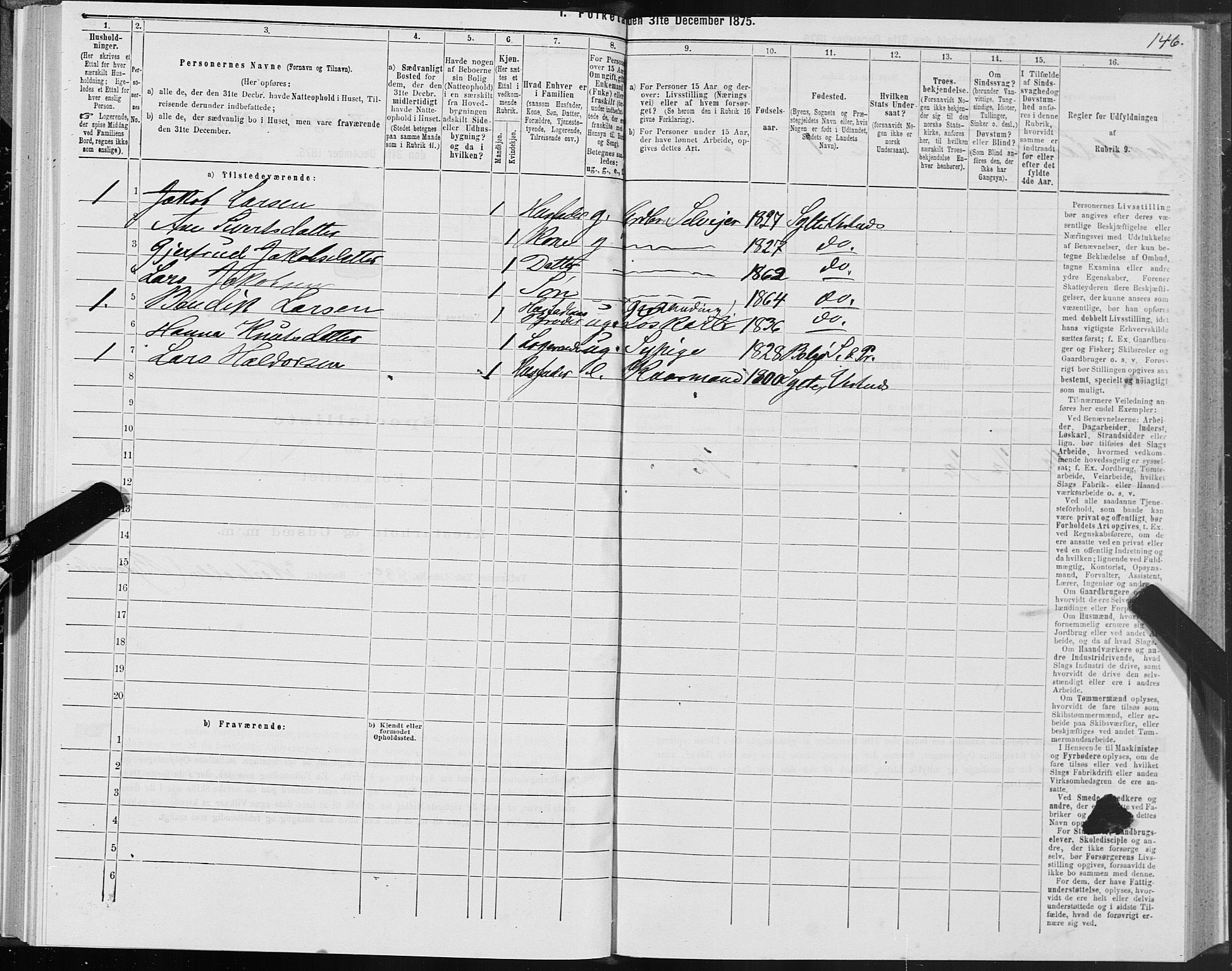 SAT, 1875 census for 1535P Vestnes, 1875, p. 2146