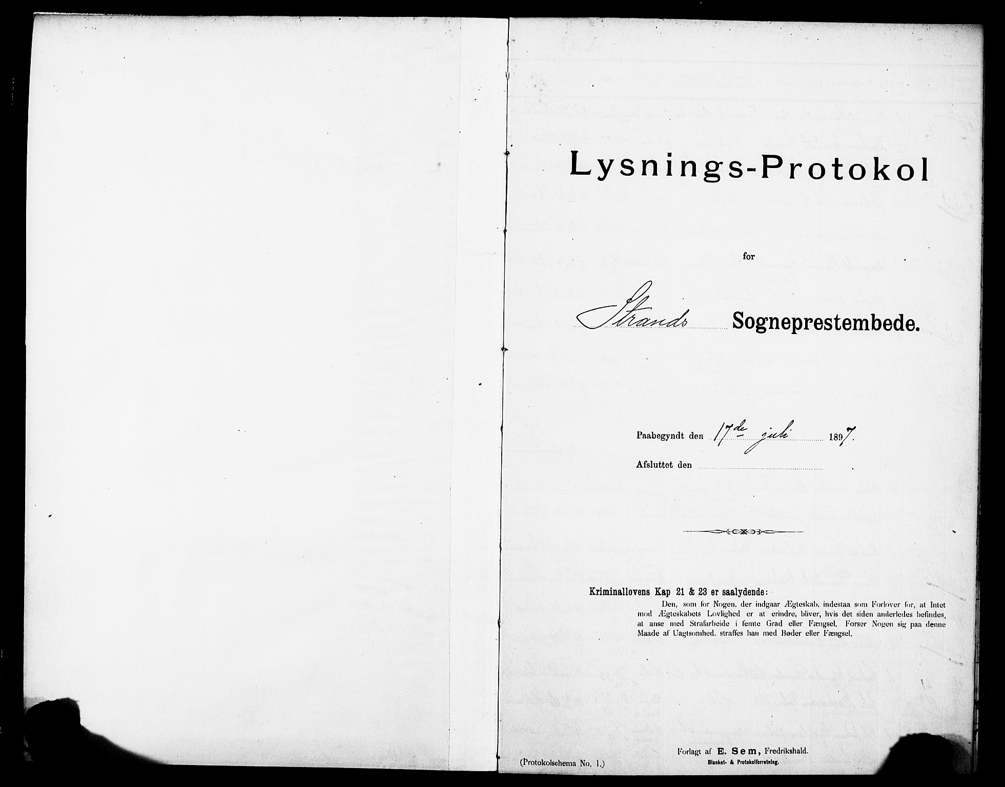 Strand sokneprestkontor, SAST/A-101828/I/Ie/L0002: Banns register no. 2, 1897-1920