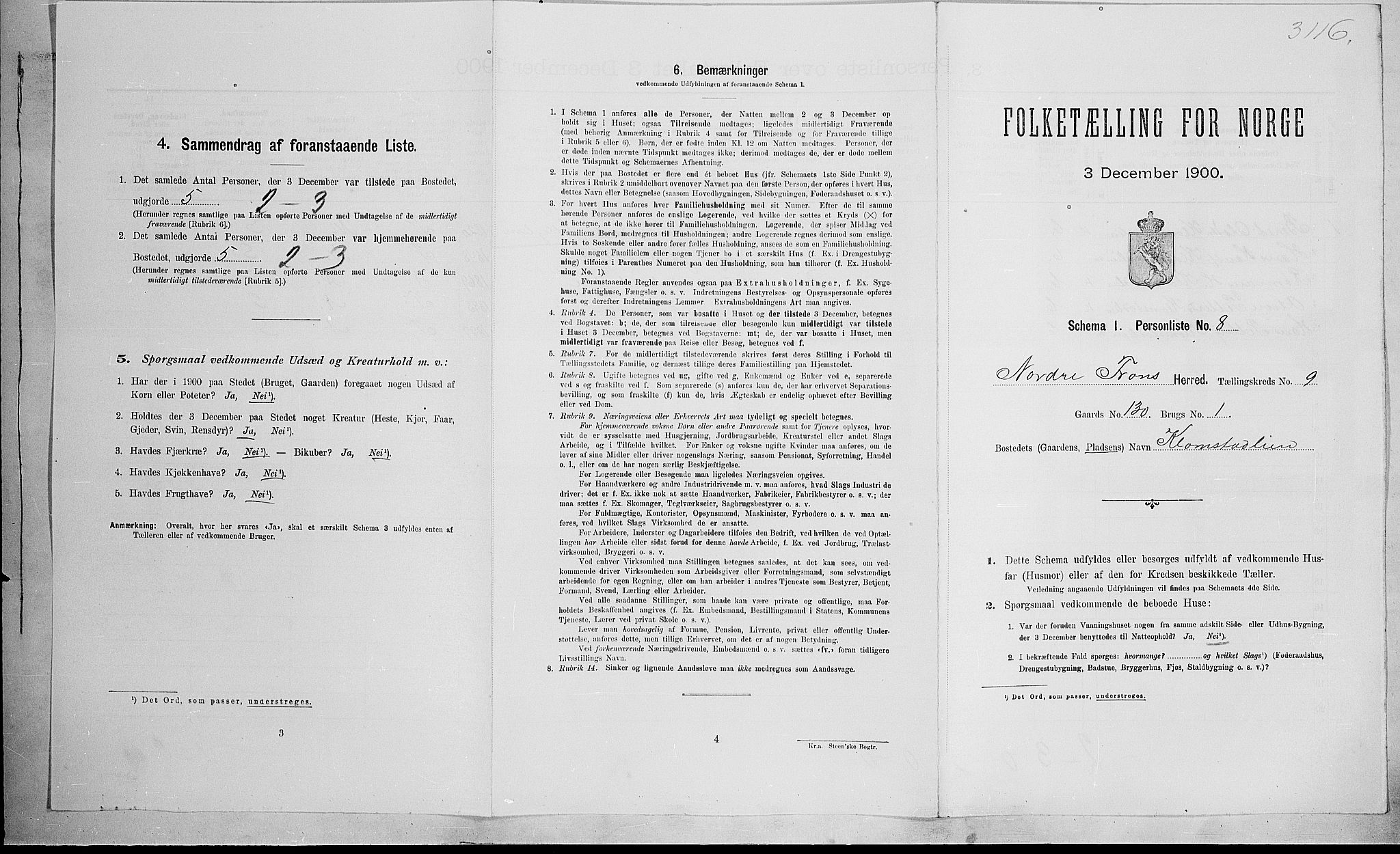 SAH, 1900 census for Nord-Fron, 1900, p. 1097