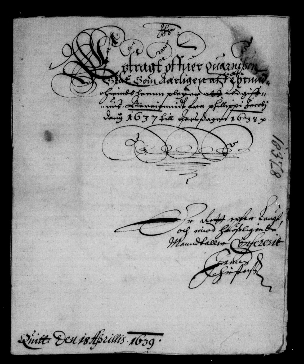 Rentekammeret inntil 1814, Reviderte regnskaper, Lensregnskaper, RA/EA-5023/R/Rb/Rbw/L0062: Trondheim len, 1637-1639