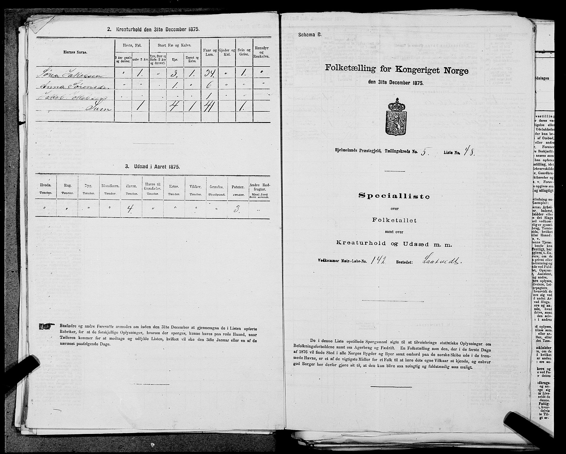 SAST, 1875 census for 1133P Hjelmeland, 1875, p. 677