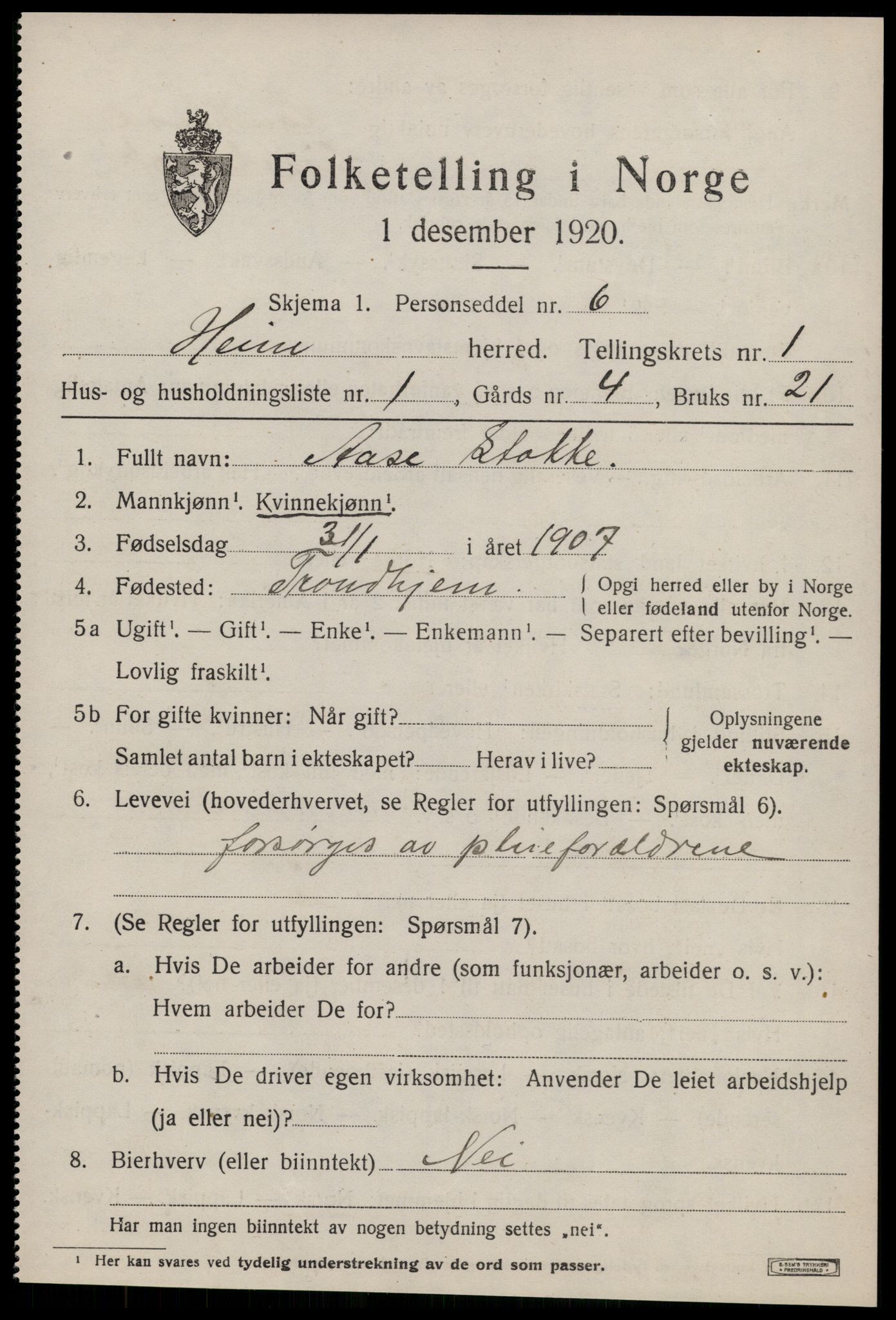 SAT, 1920 census for Heim, 1920, p. 617