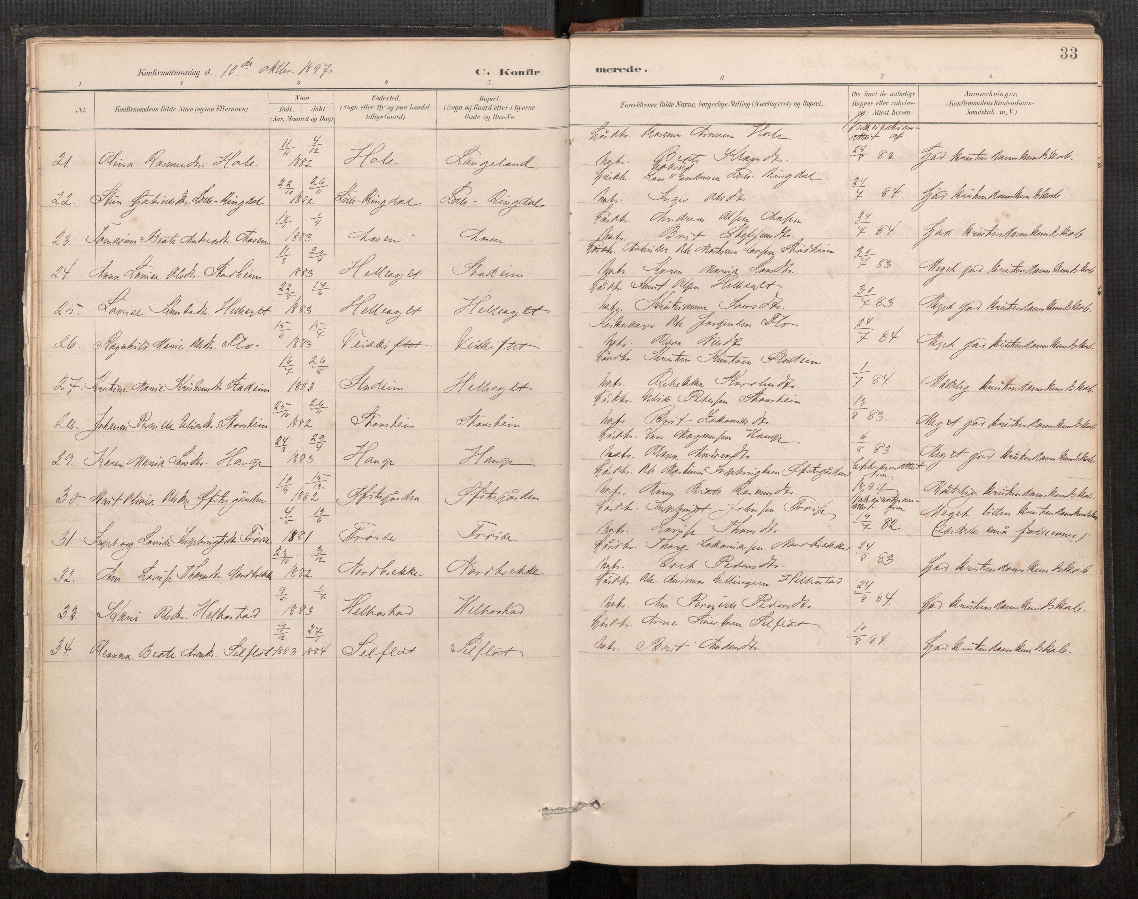 Sunnylven sokneprestkontor, AV/SAT-A-1007/H/Ha/Haa/L0003: Parish register (official) no. 517A10, 1887-1915, p. 33