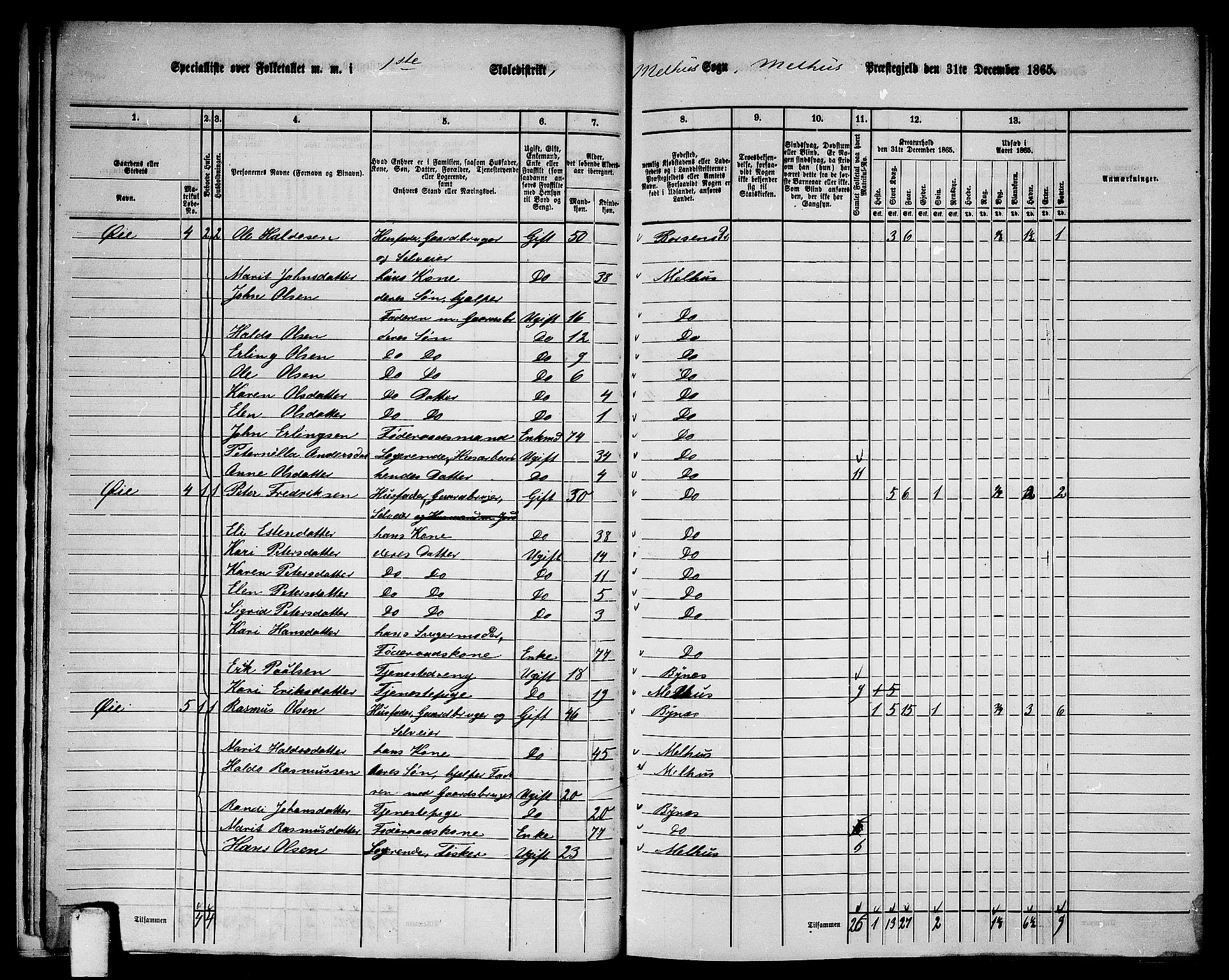 RA, 1865 census for Melhus, 1865, p. 20