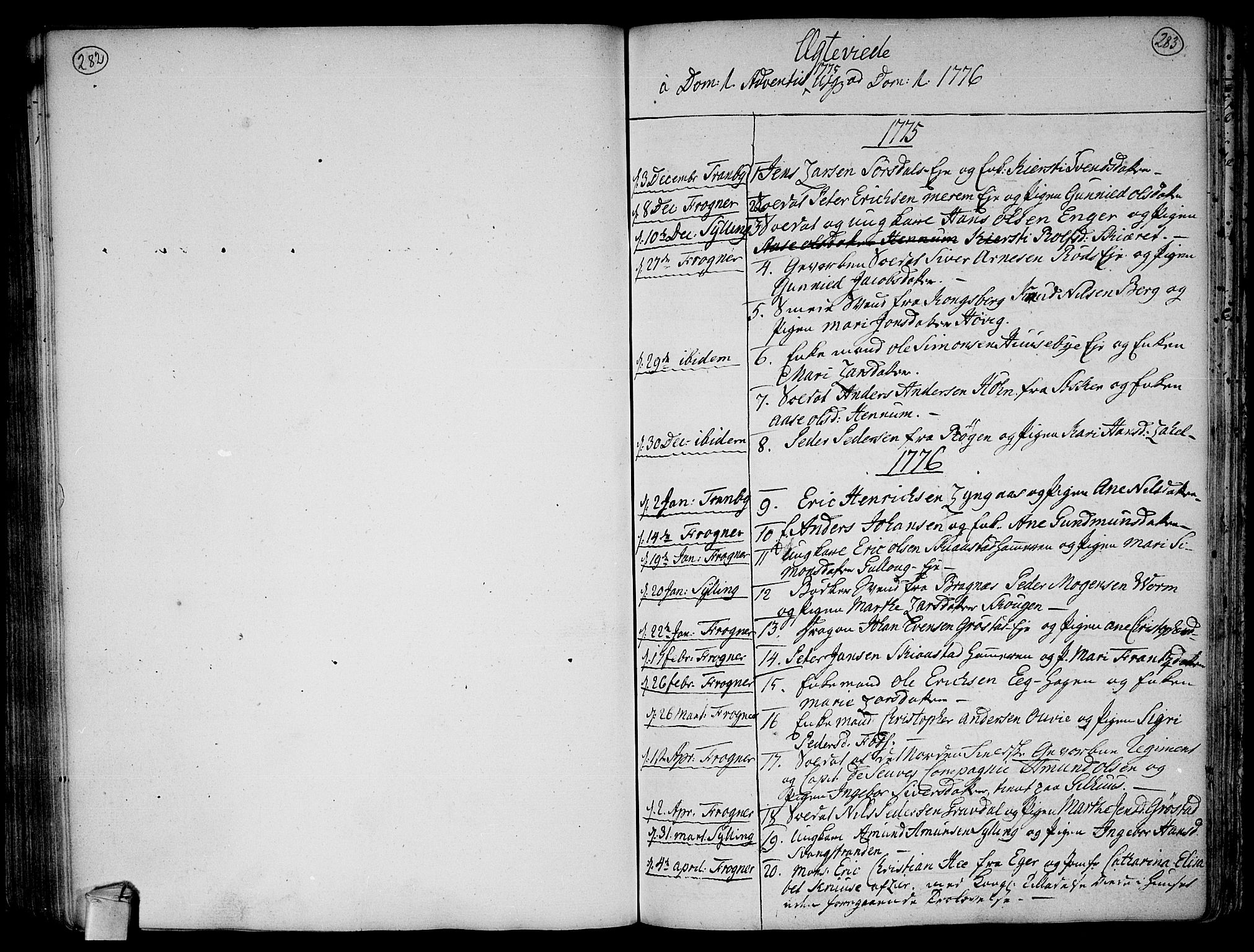 Lier kirkebøker, AV/SAKO-A-230/F/Fa/L0005: Parish register (official) no. I 5, 1764-1777, p. 282-283