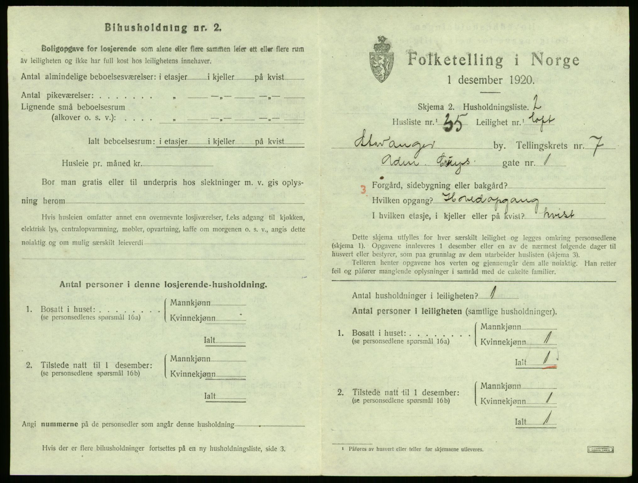 SAST, 1920 census for Stavanger, 1920, p. 122599