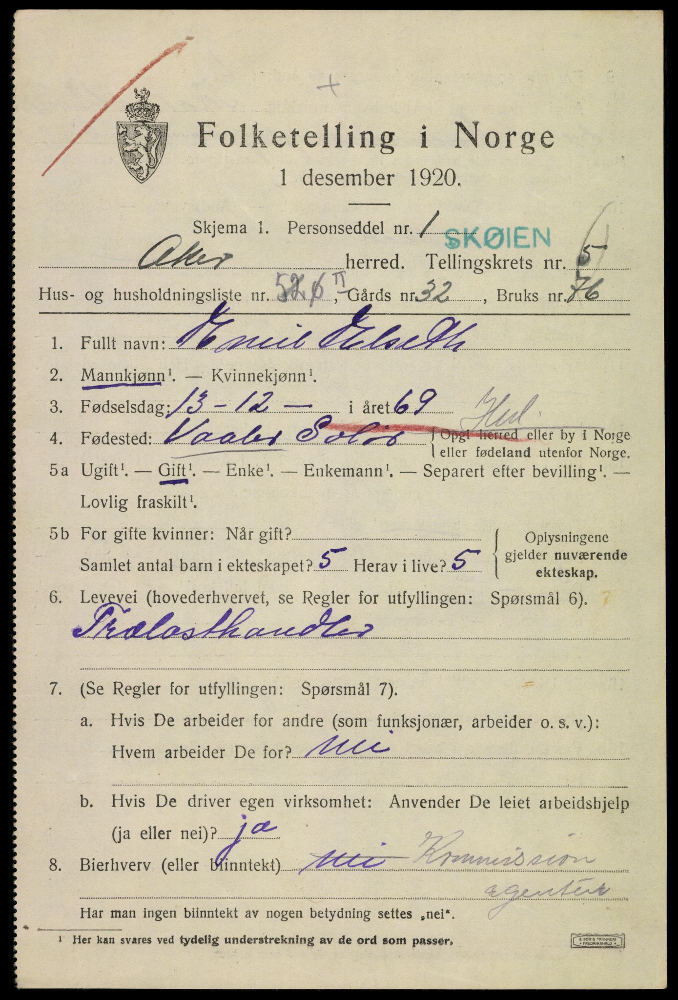 SAO, 1920 census for Aker, 1920, p. 30112