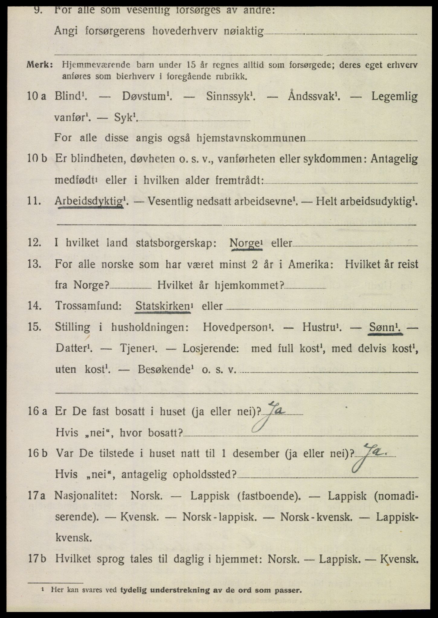 SAT, 1920 census for Nesna, 1920, p. 6570