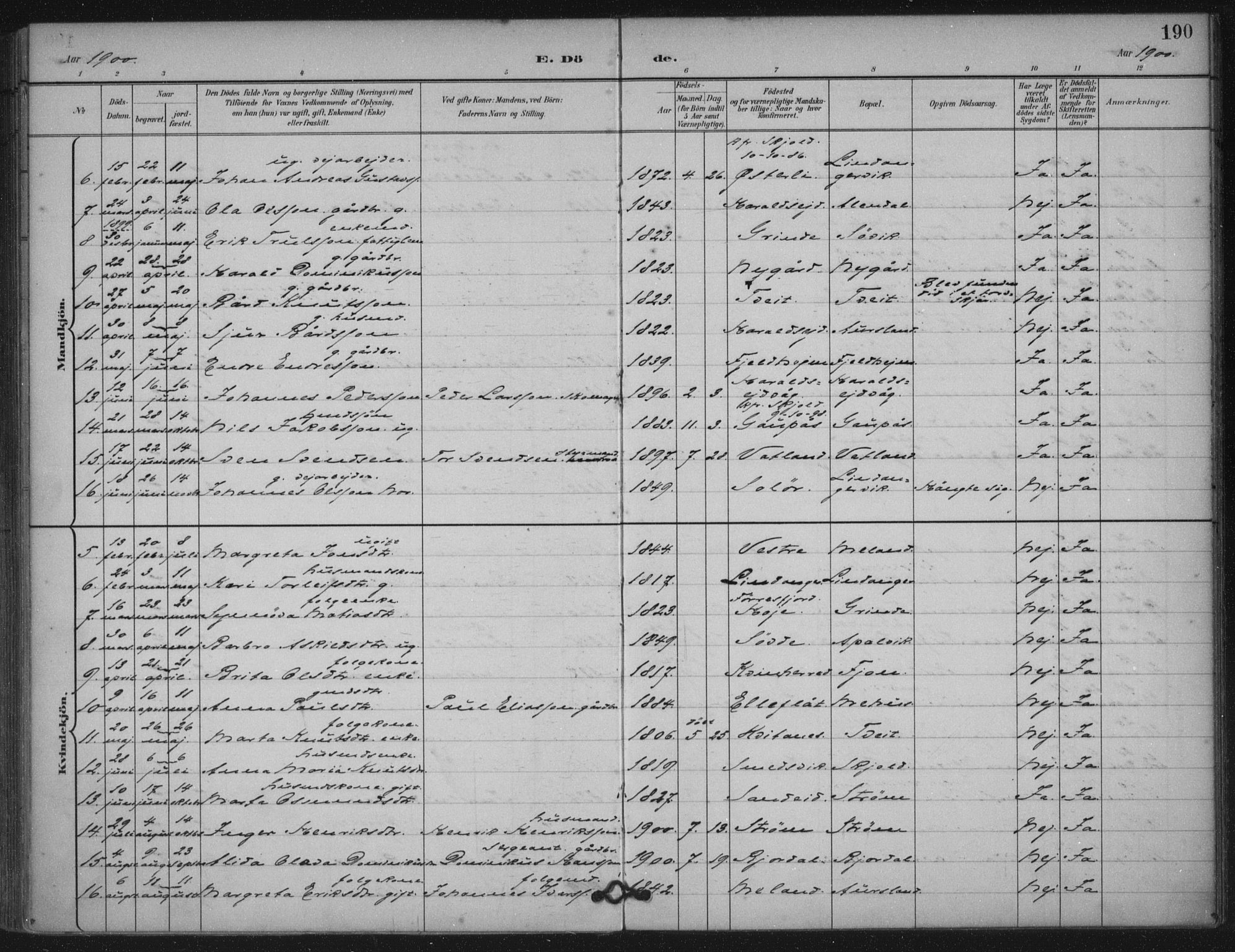 Skjold sokneprestkontor, AV/SAST-A-101847/H/Ha/Haa/L0011: Parish register (official) no. A 11, 1897-1914, p. 190