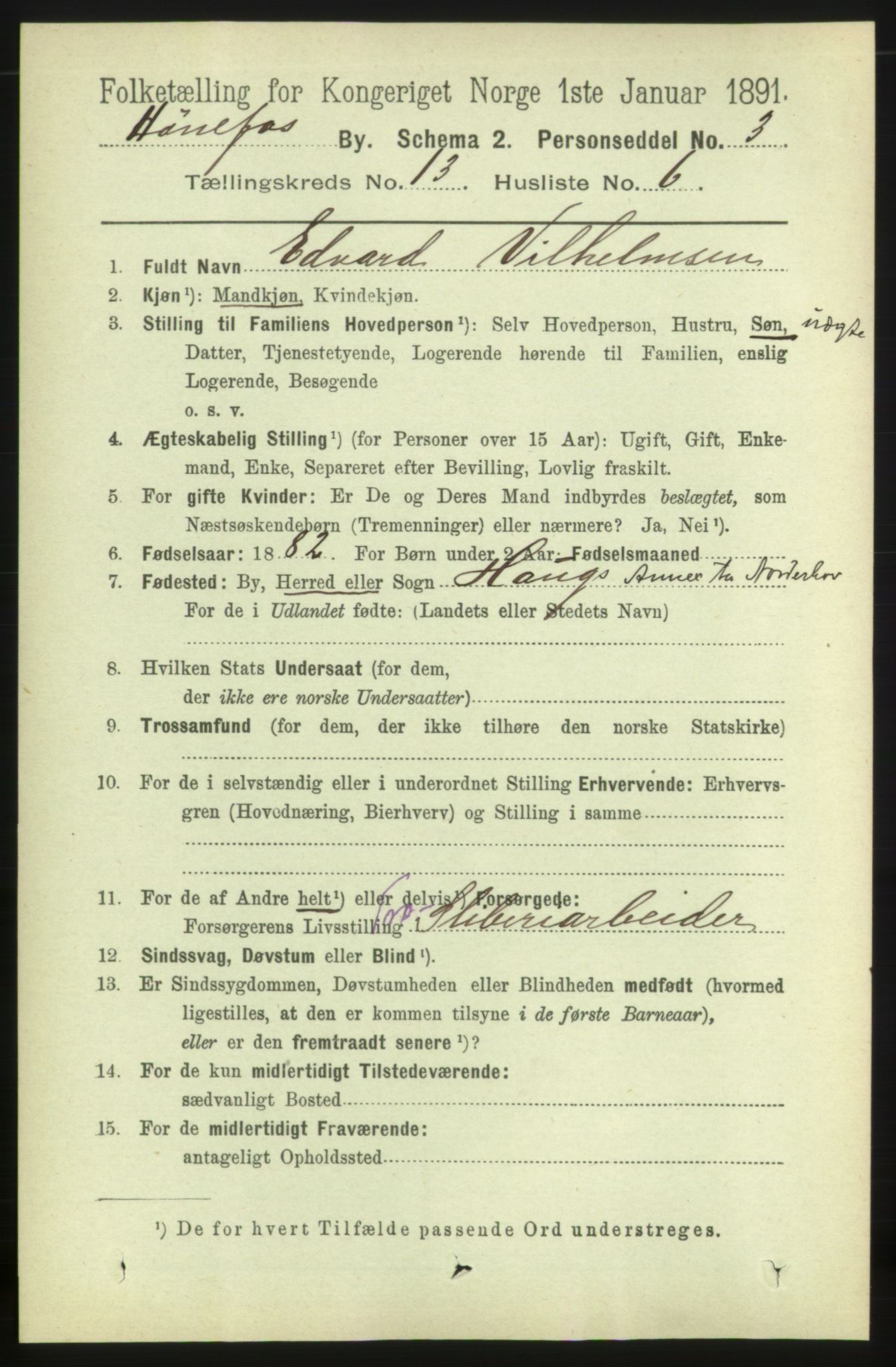 RA, 1891 census for 0601 Hønefoss, 1891, p. 1640