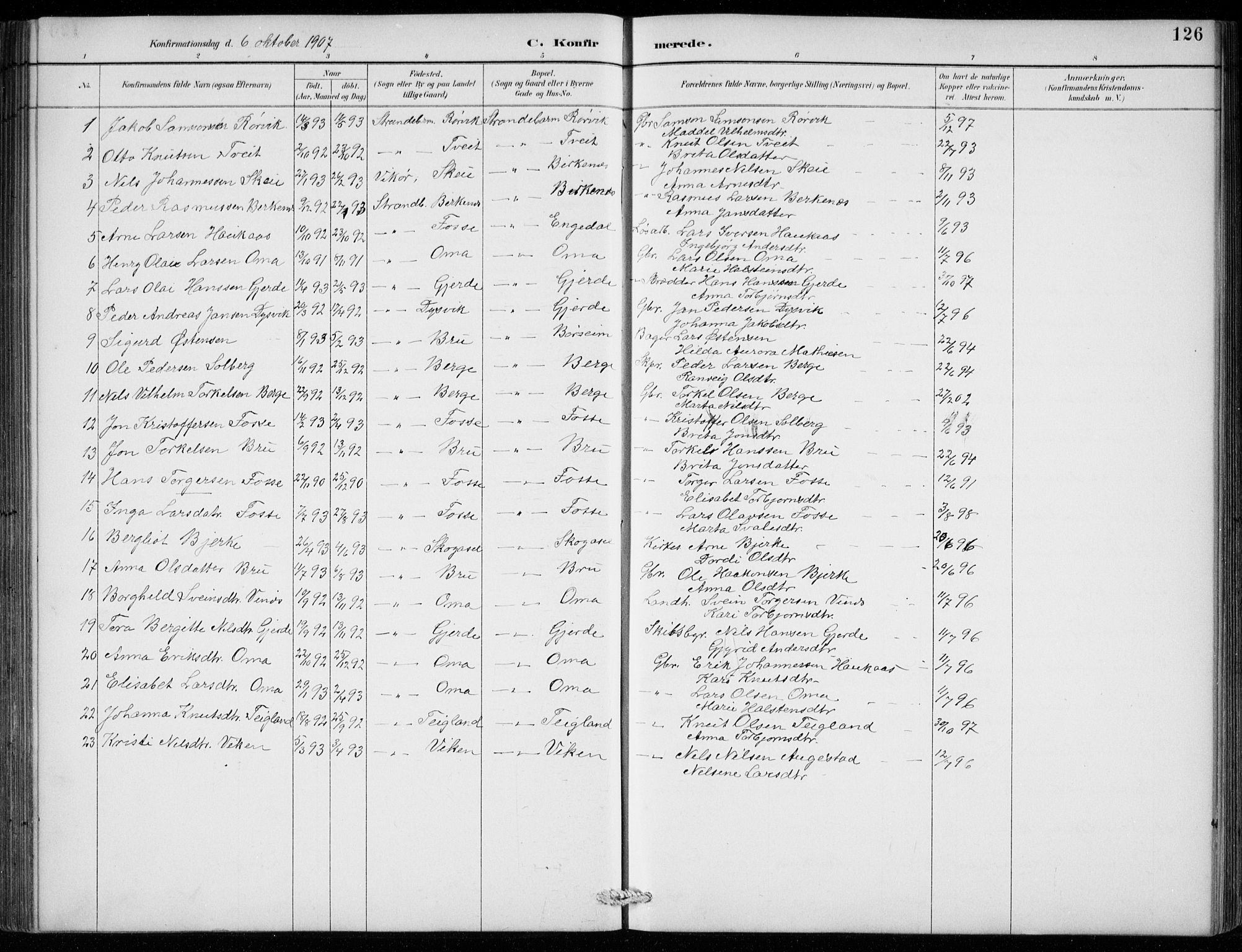 Strandebarm sokneprestembete, AV/SAB-A-78401/H/Hab: Parish register (copy) no. B  1, 1891-1914, p. 126